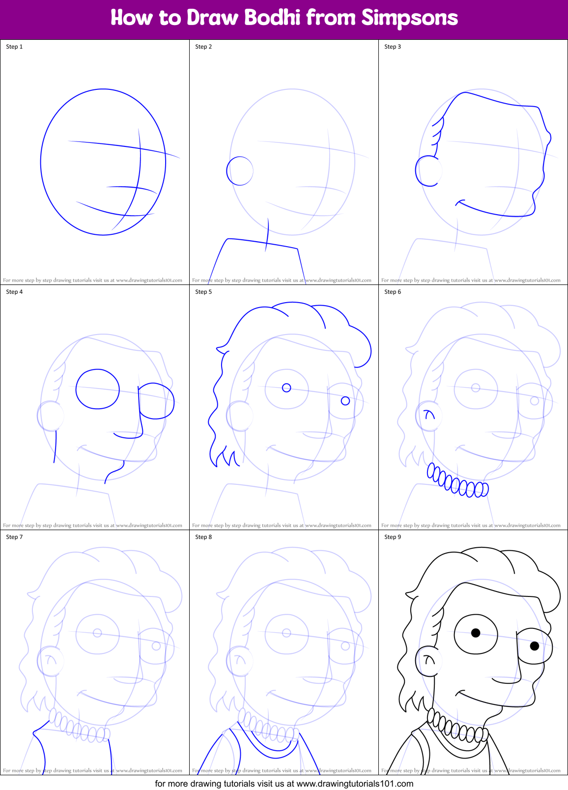 How to Draw Bodhi from Simpsons Printable Step by Step