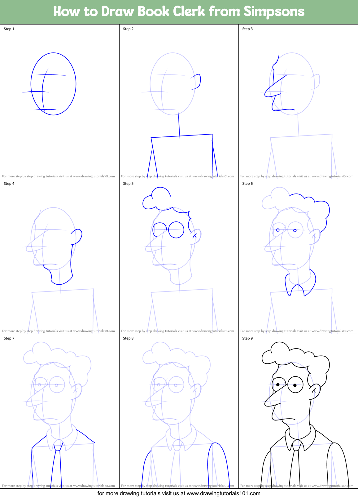 How to Draw Book Clerk from Simpsons Printable Step by Step