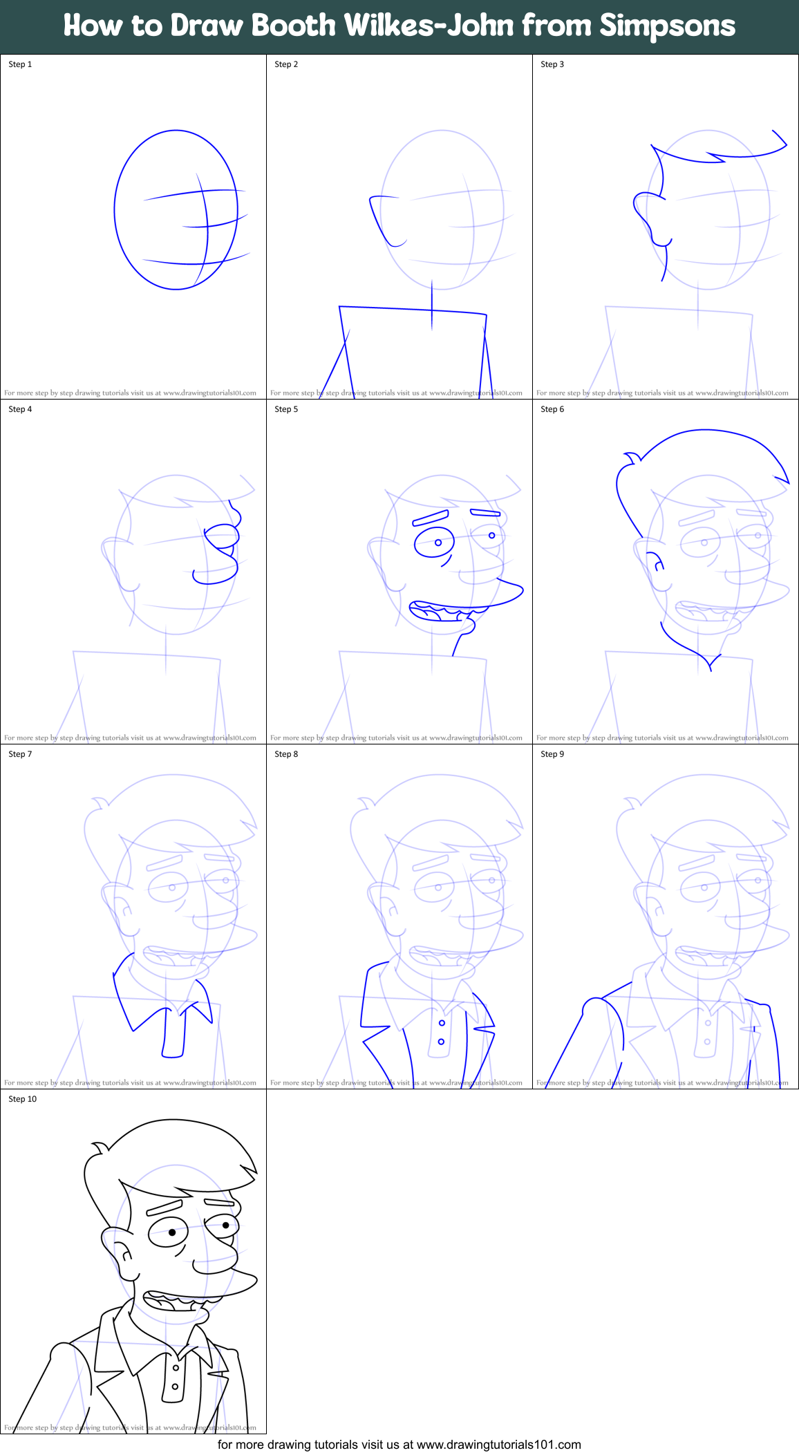 How to Draw Booth Wilkes-John from Simpsons Printable Step by Step