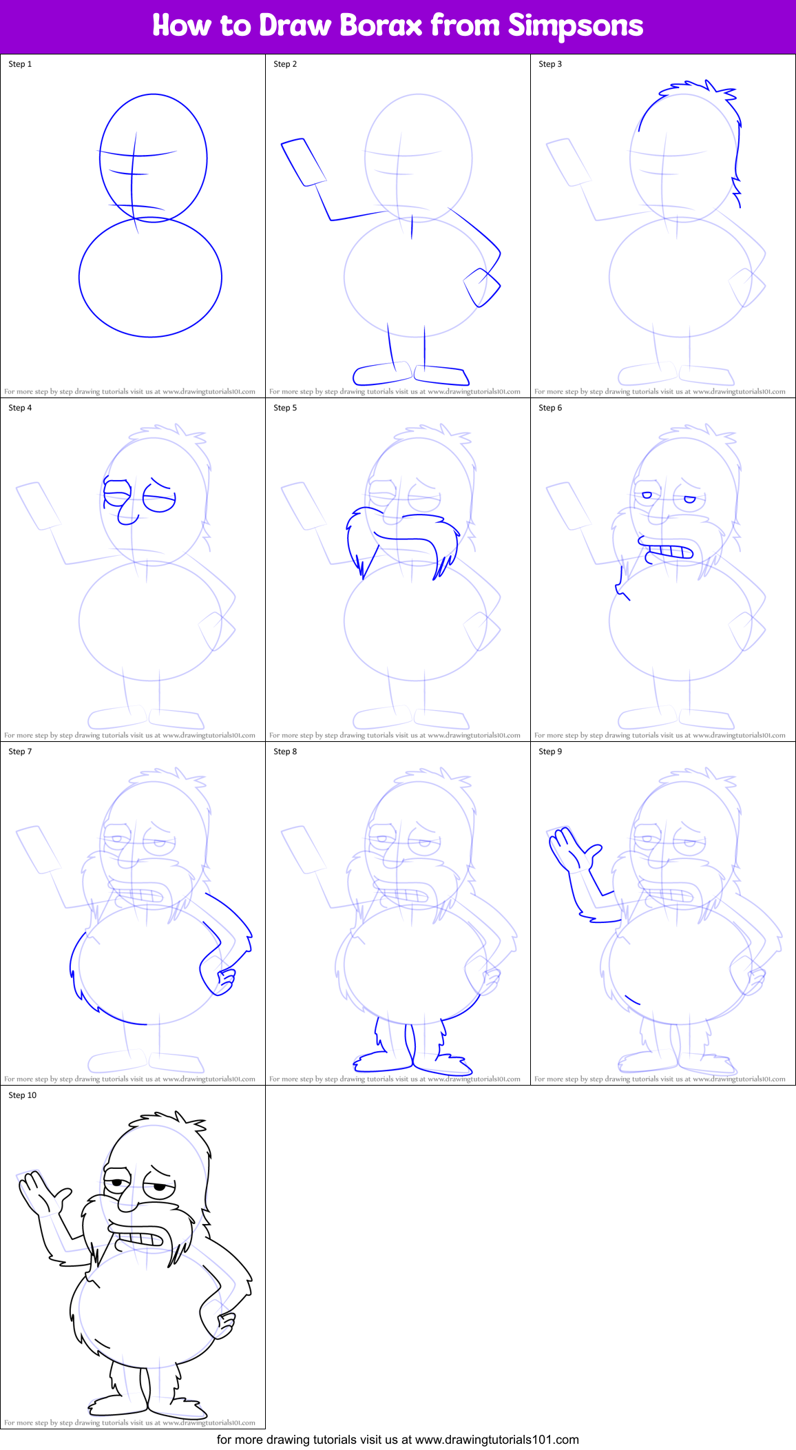 How to Draw Borax from Simpsons Printable Step by Step
