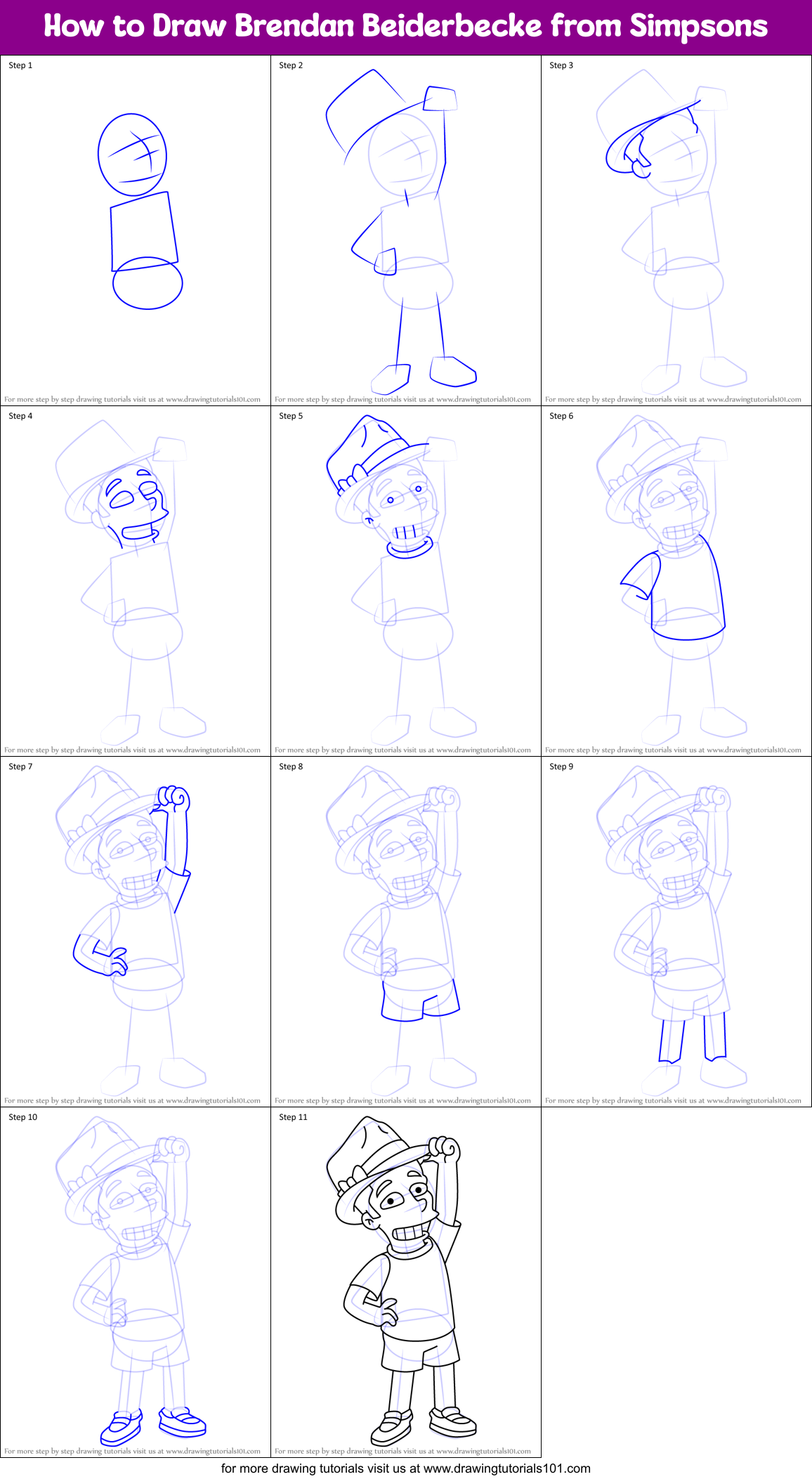 How to Draw Brendan Beiderbecke from Simpsons Printable Step by Step