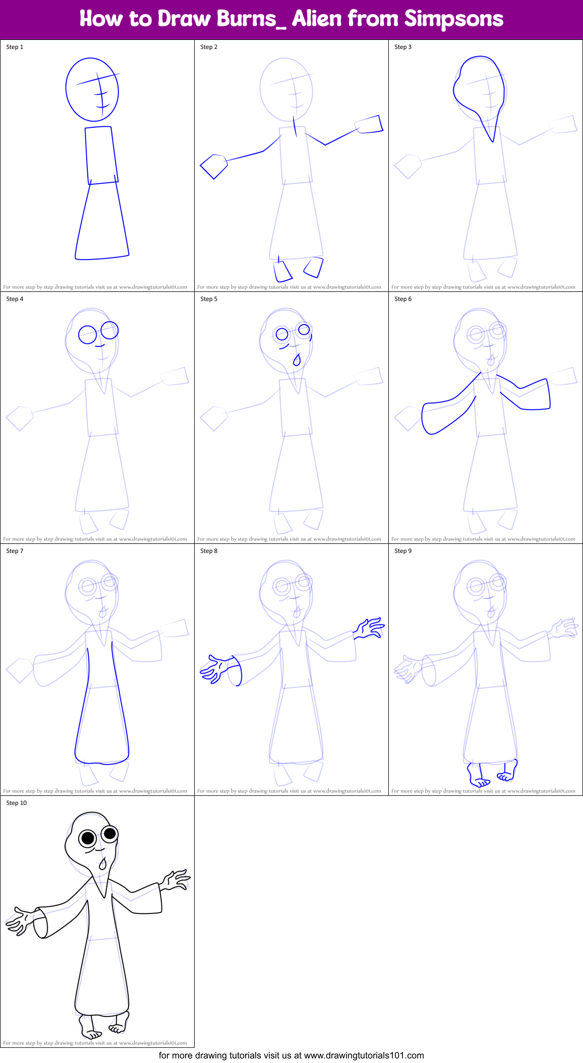 How to Draw Burns_ Alien from Simpsons Printable Step by Step