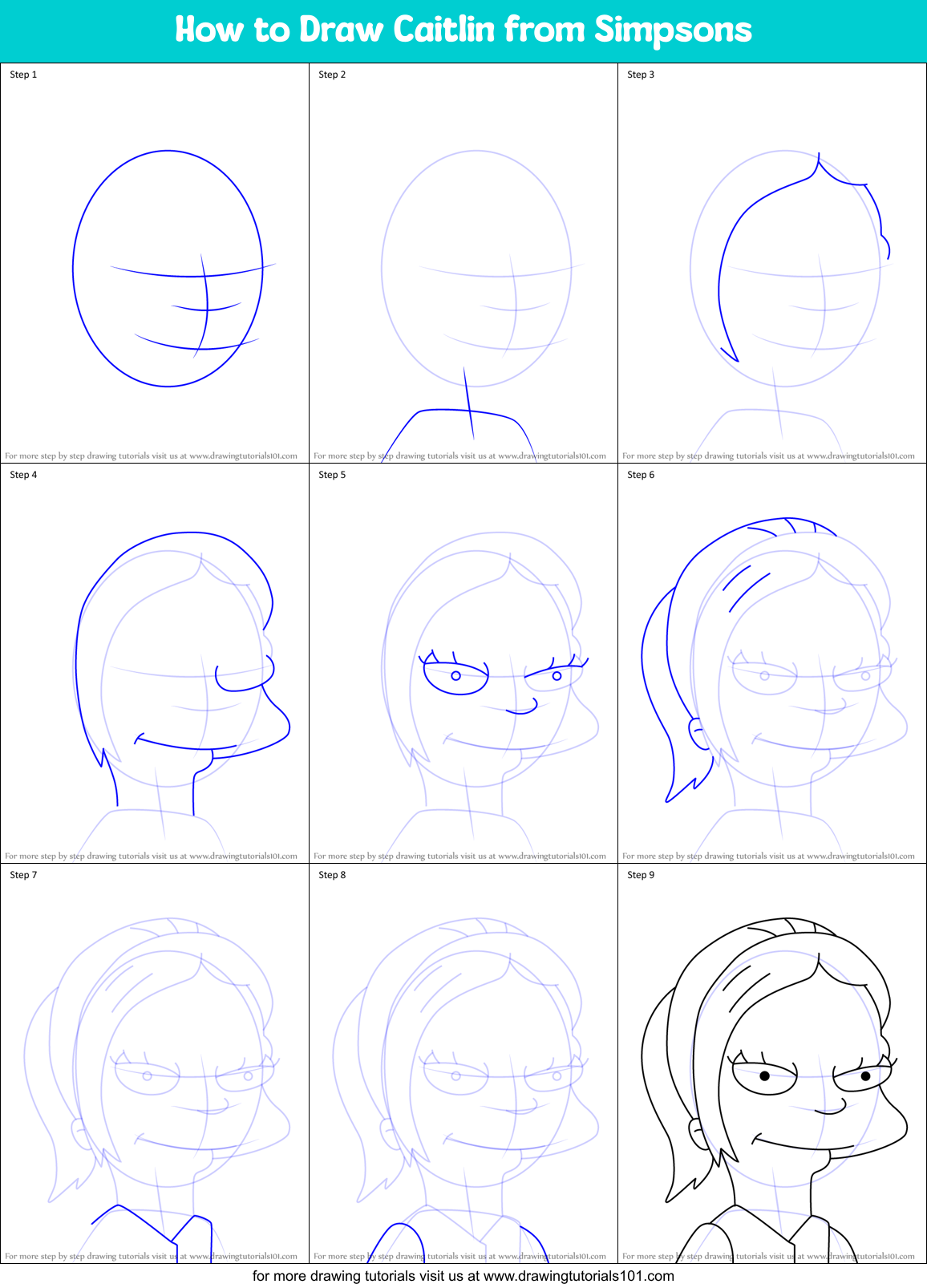 How to Draw Caitlin from Simpsons Printable Step by Step