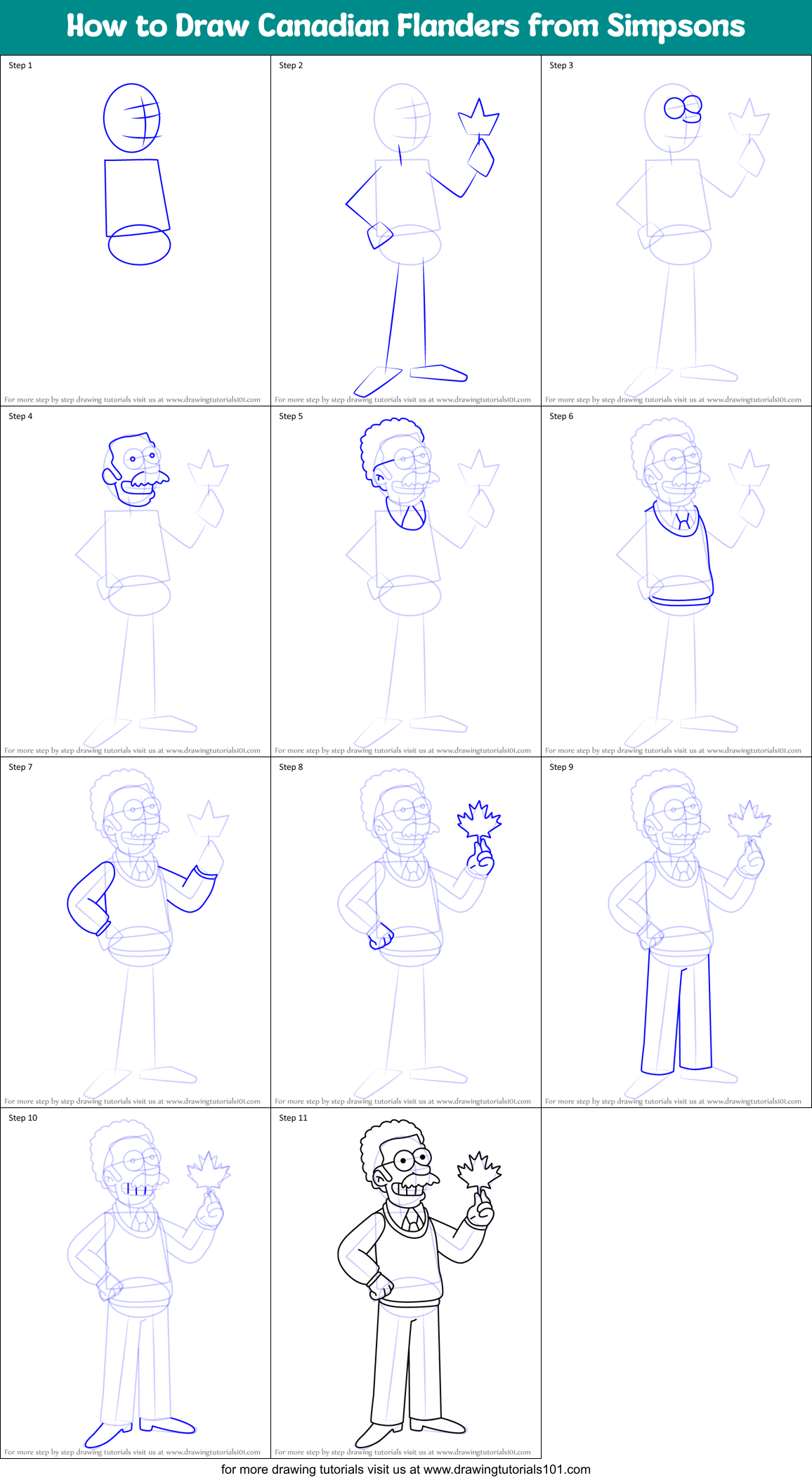 How to Draw Canadian Flanders from Simpsons Printable Step by Step