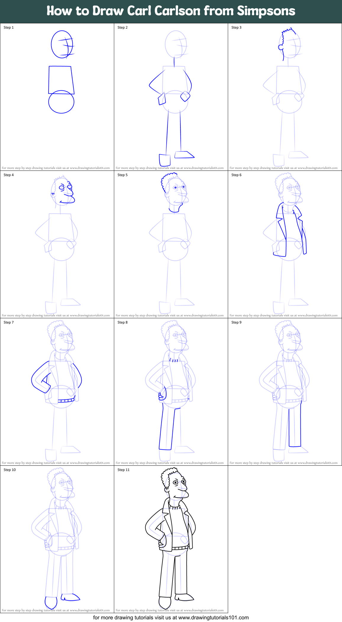 How to Draw Carl Carlson from Simpsons Printable Step by Step