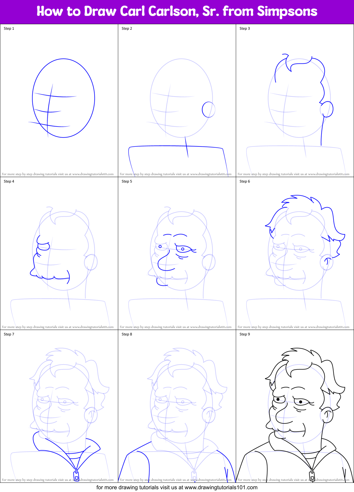 How to Draw Carl Carlson, Sr. from Simpsons Printable Step by Step