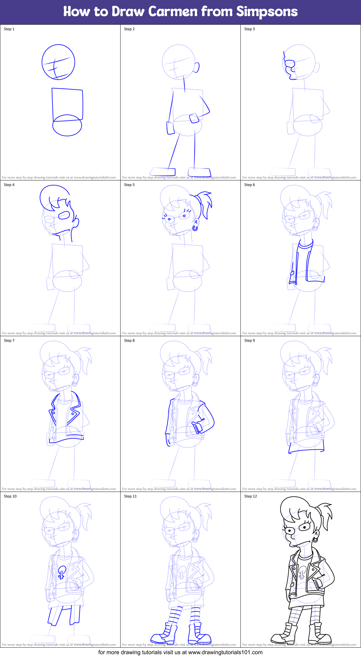 How to Draw Carmen from Simpsons Printable Step by Step
