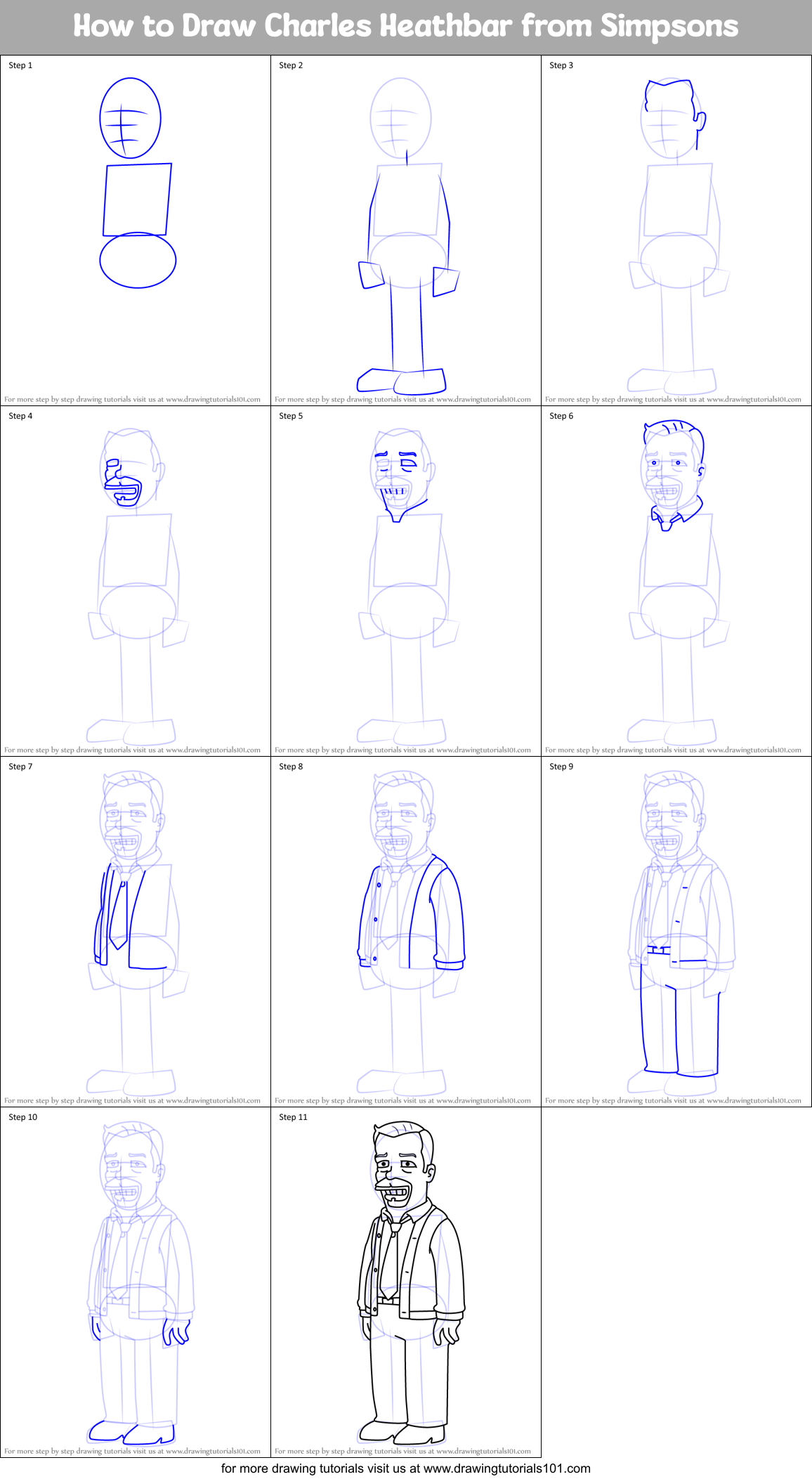 How to Draw Charles Heathbar from Simpsons Printable Step by Step