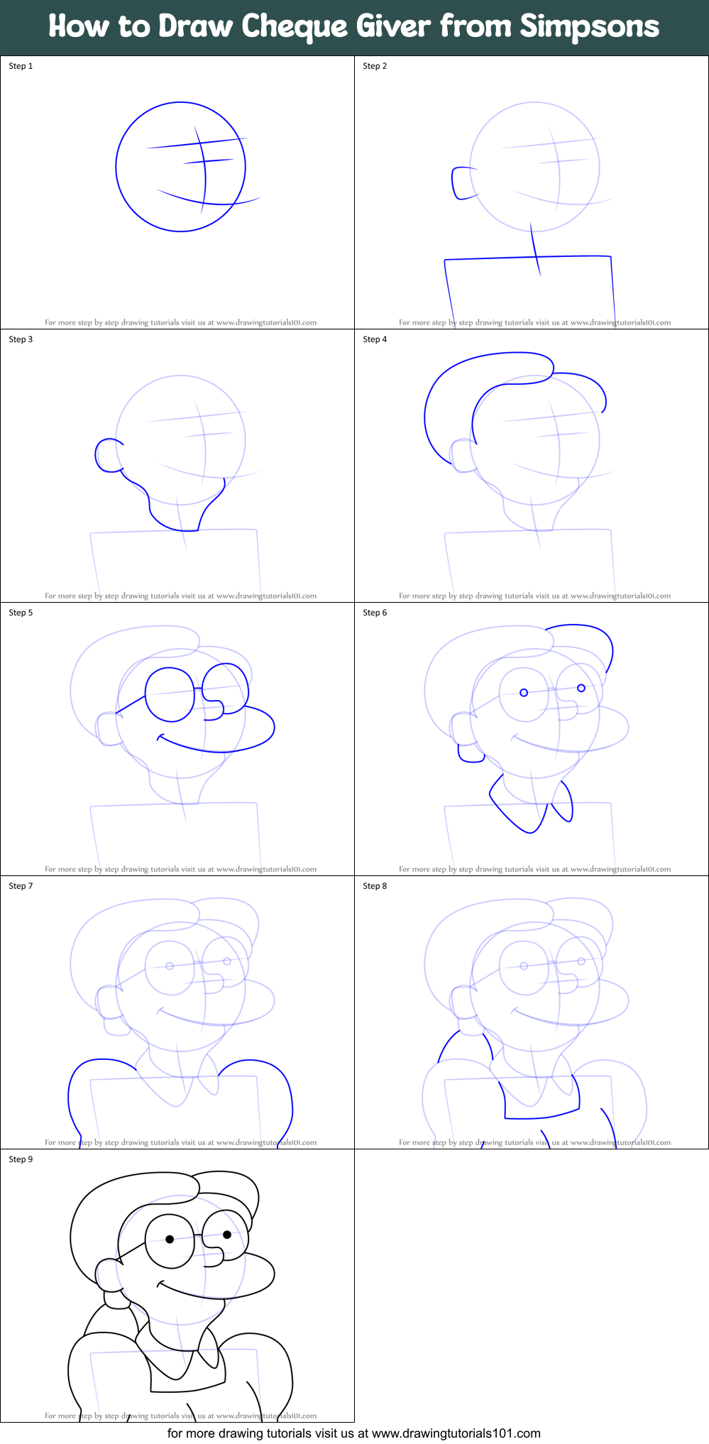 How to Draw Cheque Giver from Simpsons Printable Step by Step