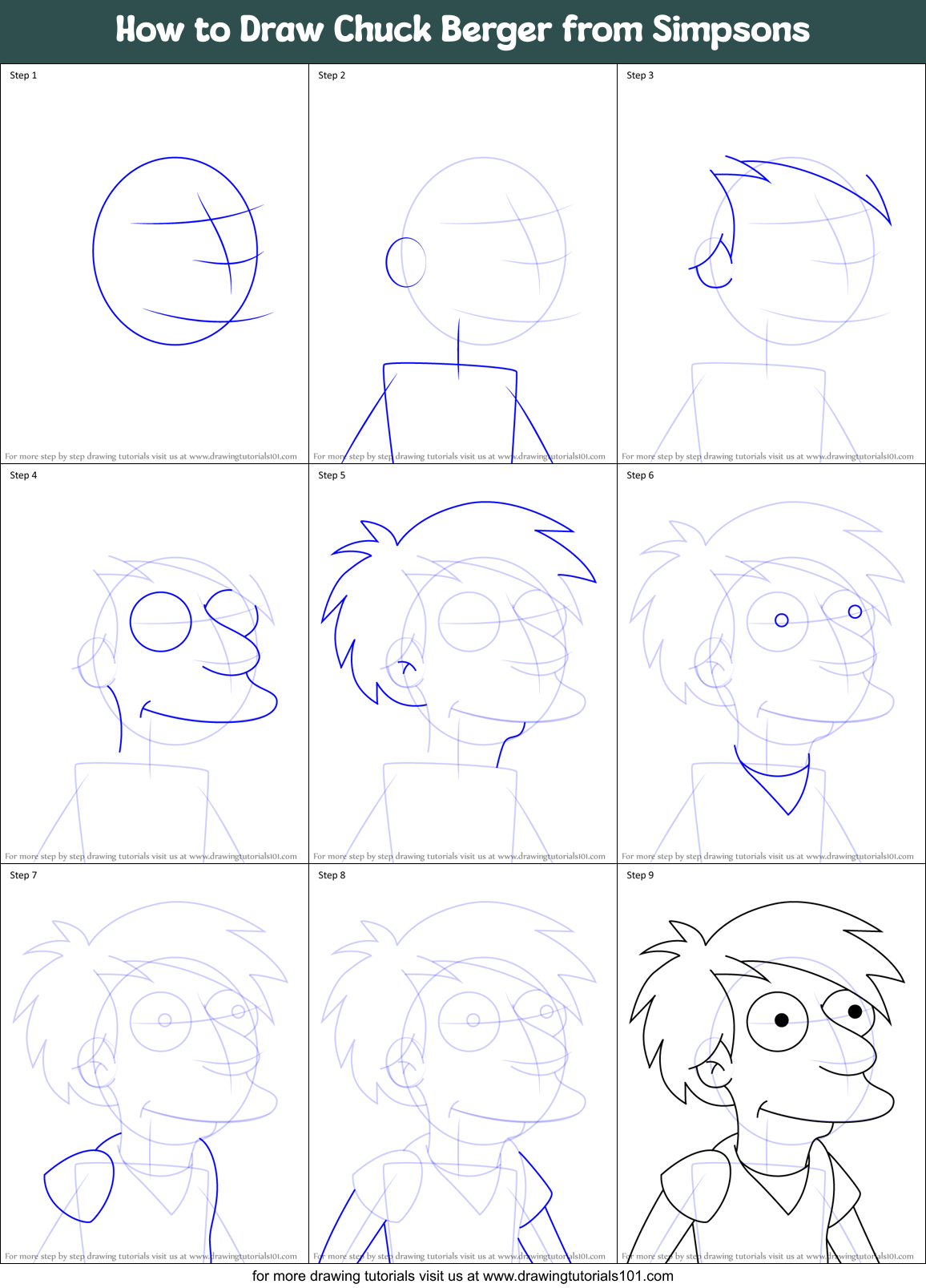 How to Draw Chuck Berger from Simpsons Printable Step by Step