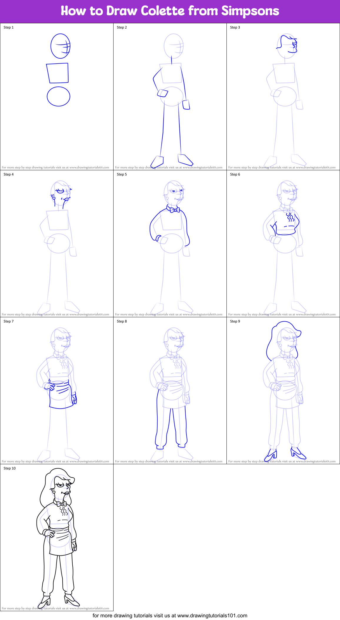 How to Draw Colette from Simpsons Printable Step by Step