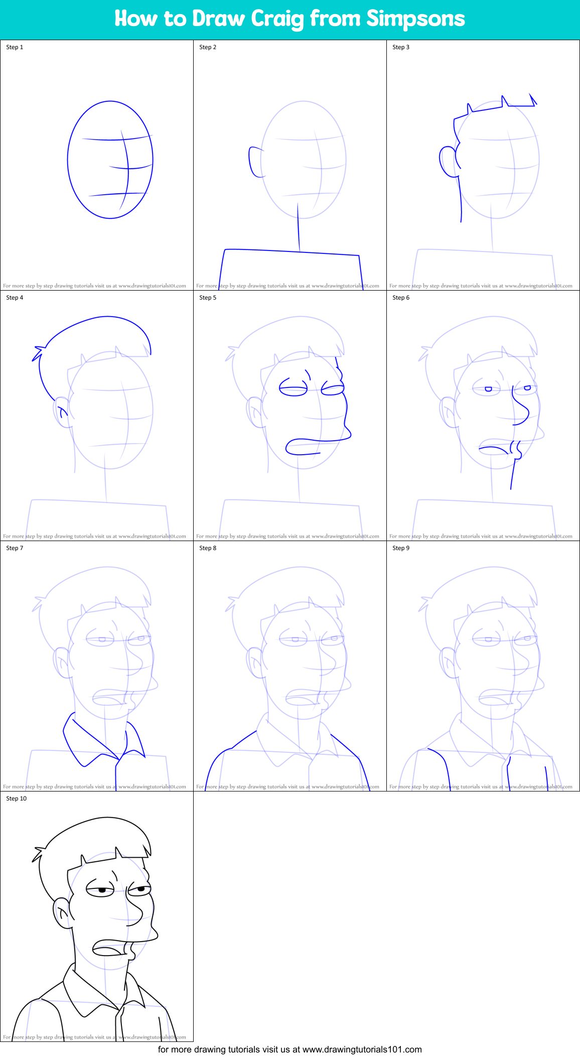 How to Draw Craig from Simpsons Printable Step by Step