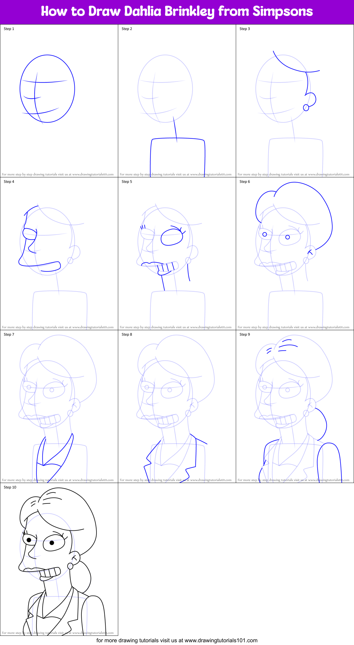 How to Draw Dahlia Brinkley from Simpsons Printable Step by Step