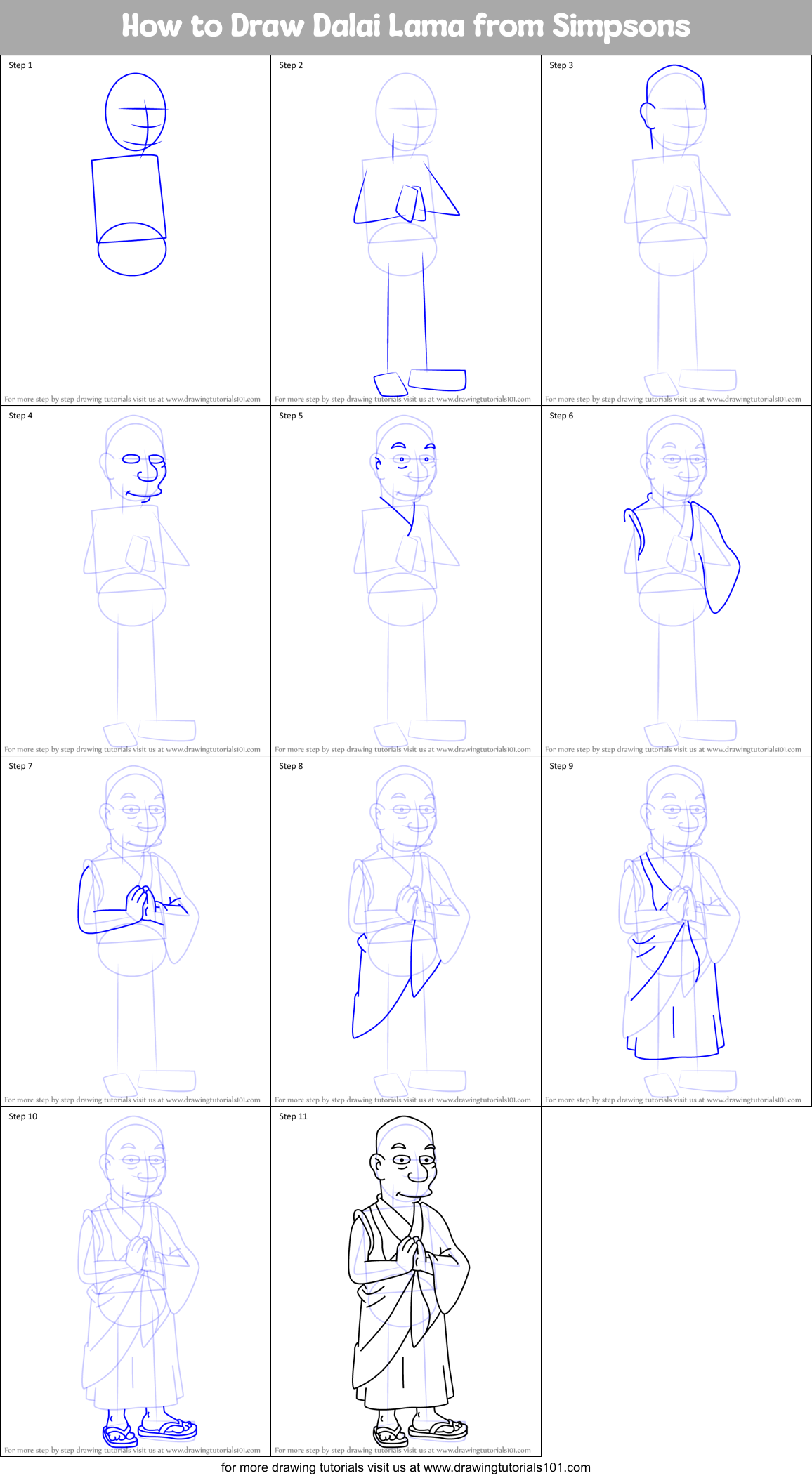 How to Draw Dalai Lama from Simpsons Printable Step by Step