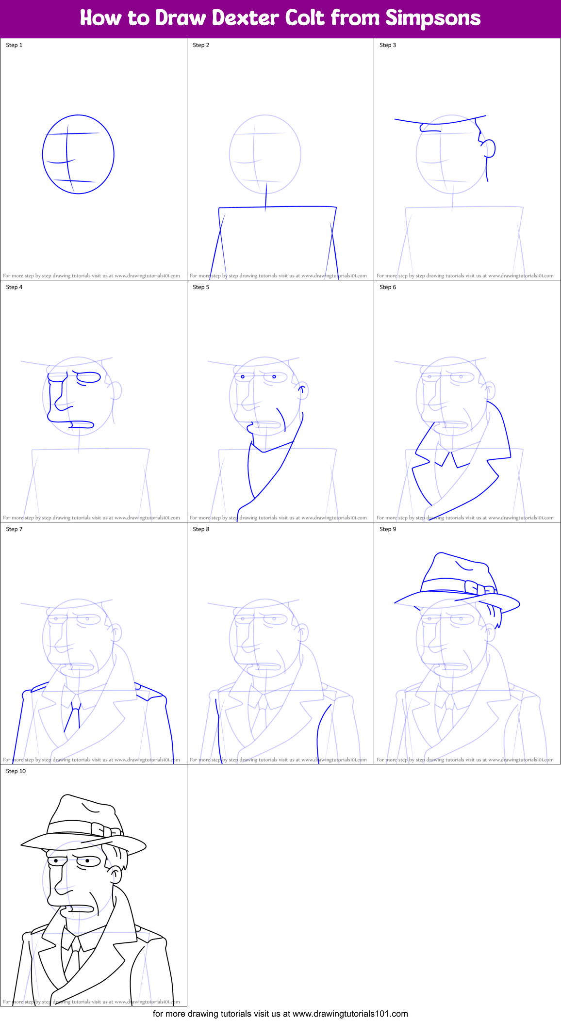 How to Draw Dexter Colt from Simpsons Printable Step by Step
