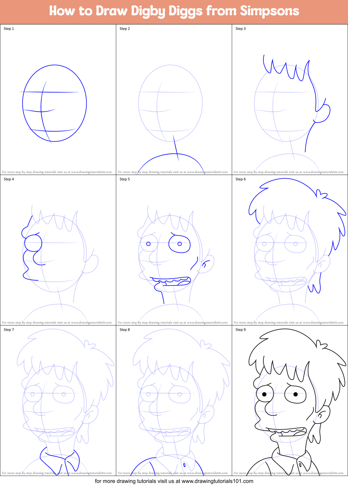 How to Draw Digby Diggs from Simpsons Printable Step by Step