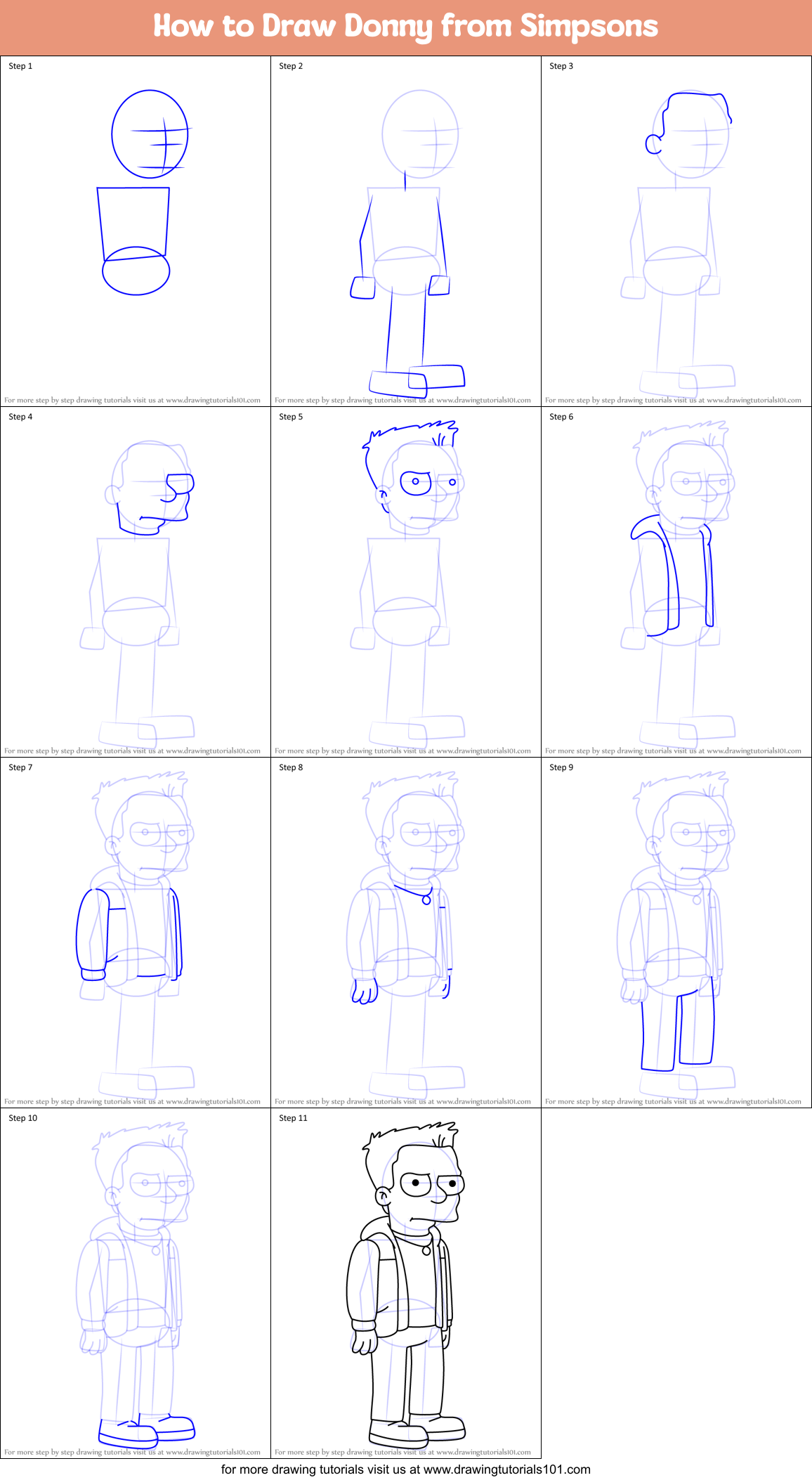How to Draw Donny from Simpsons Printable Step by Step