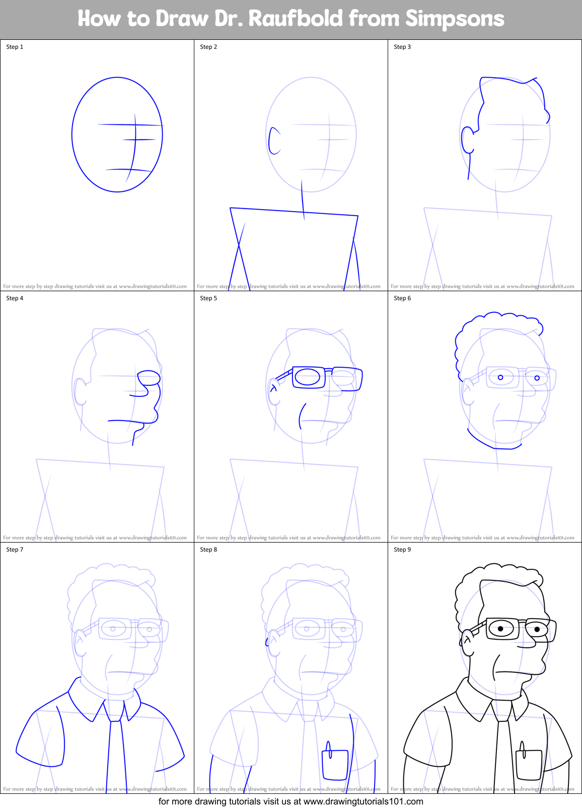 How to Draw Dr. Raufbold from Simpsons Printable Step by Step