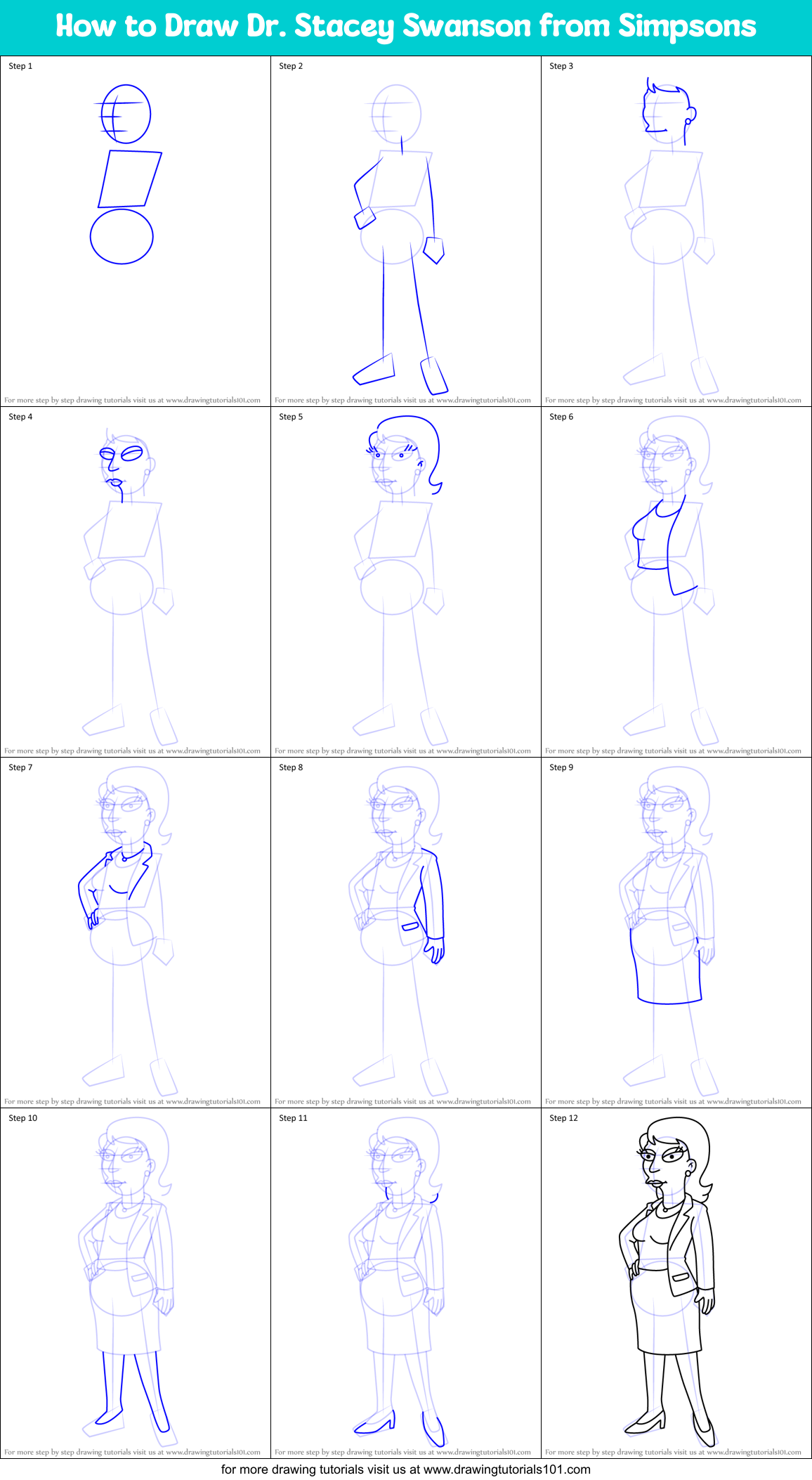 How to Draw Dr. Stacey Swanson from Simpsons Printable Step by Step