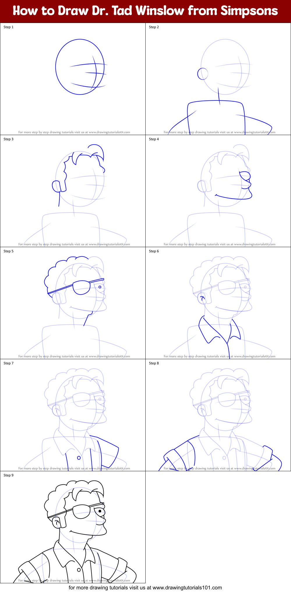 How to Draw Dr. Tad Winslow from Simpsons Printable Step by Step
