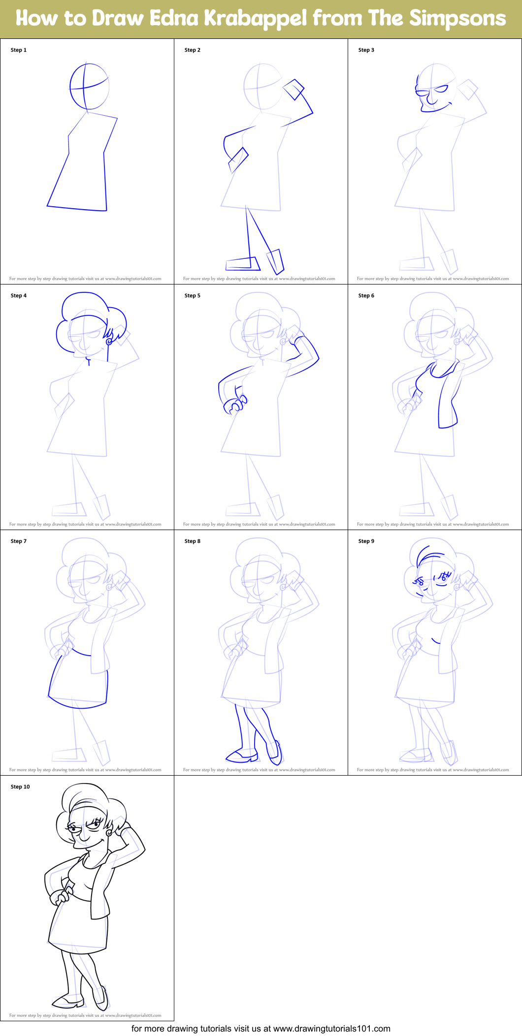 How to Draw Edna Krabappel from The Simpsons Printable Step by Step