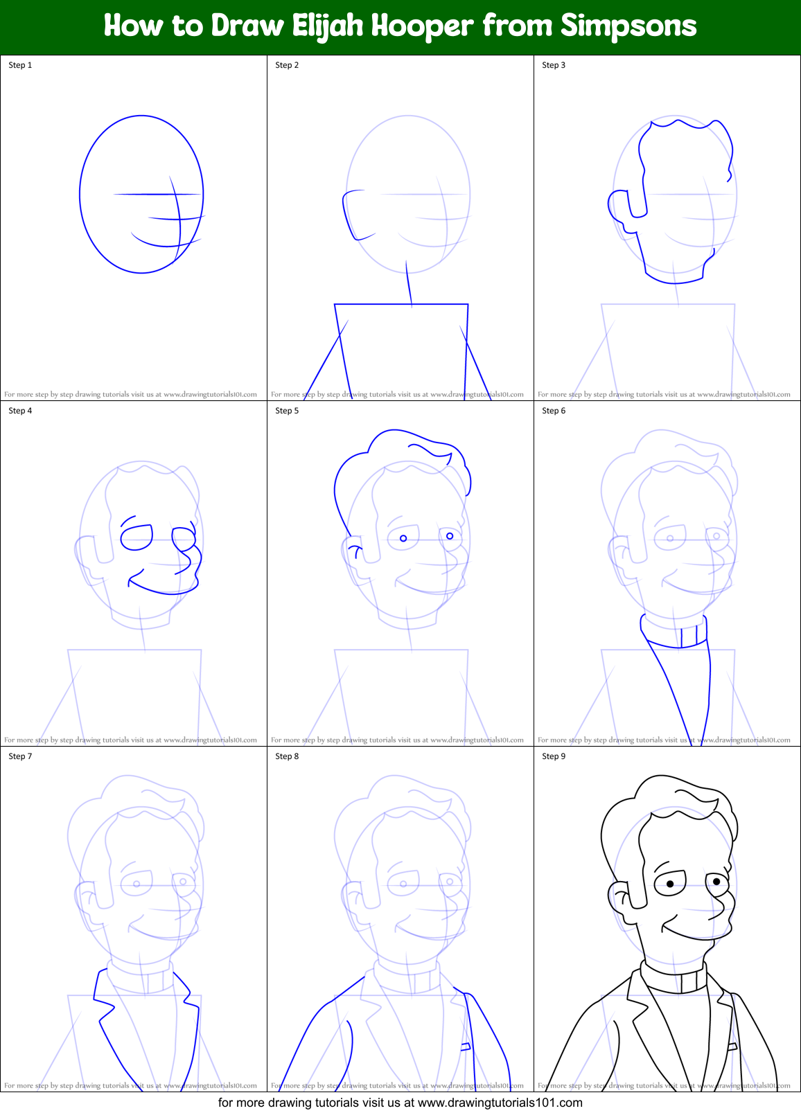 How to Draw Elijah Hooper from Simpsons Printable Step by Step
