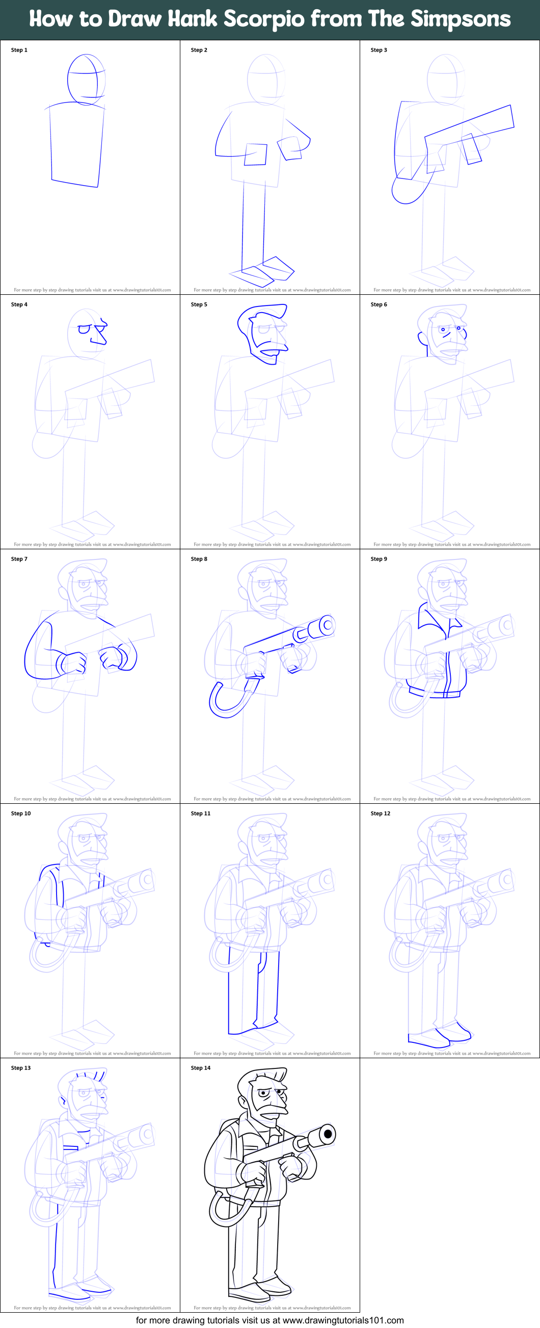 How to Draw Hank Scorpio from The Simpsons Printable Step by Step