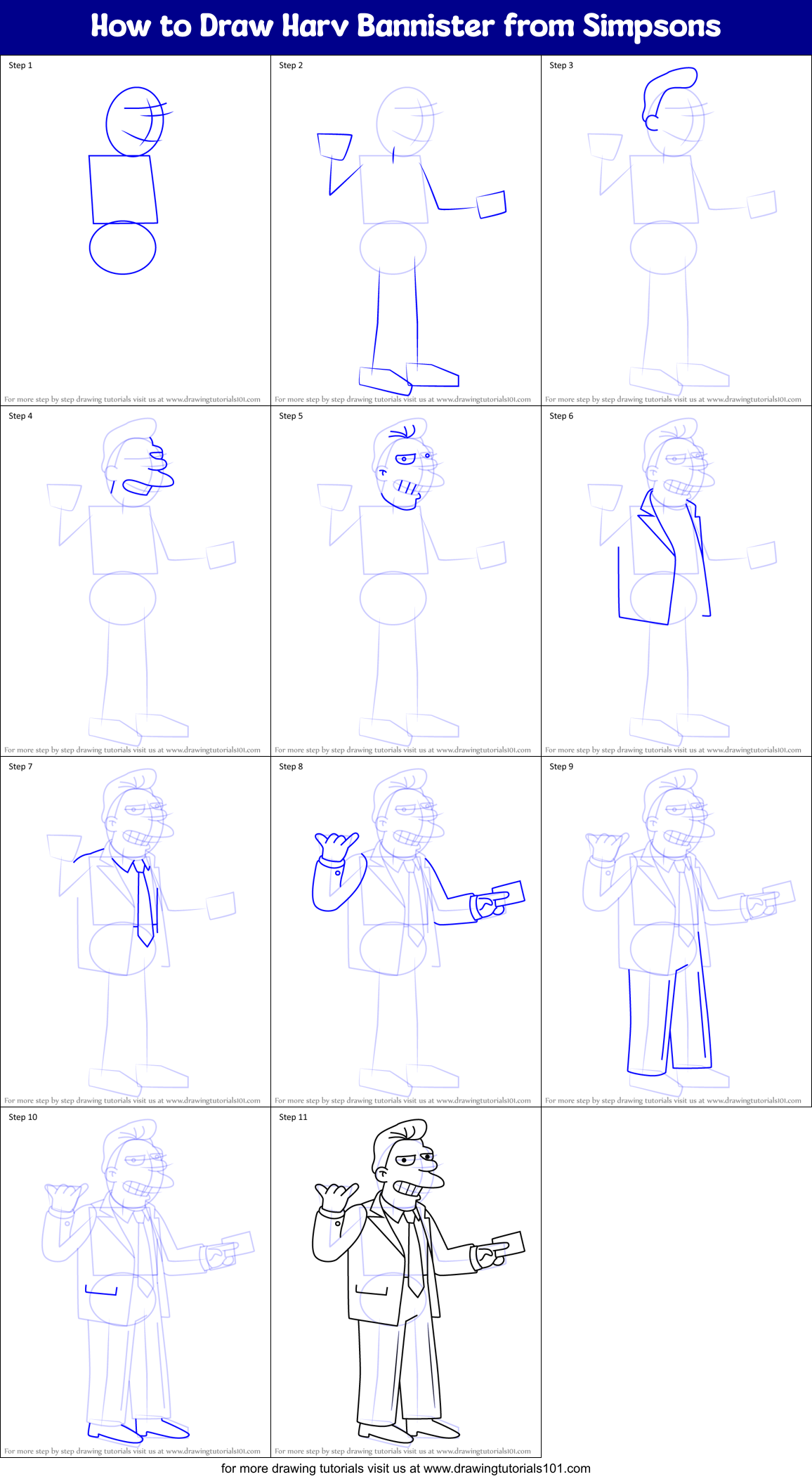 How to Draw Harv Bannister from Simpsons Printable Step by Step