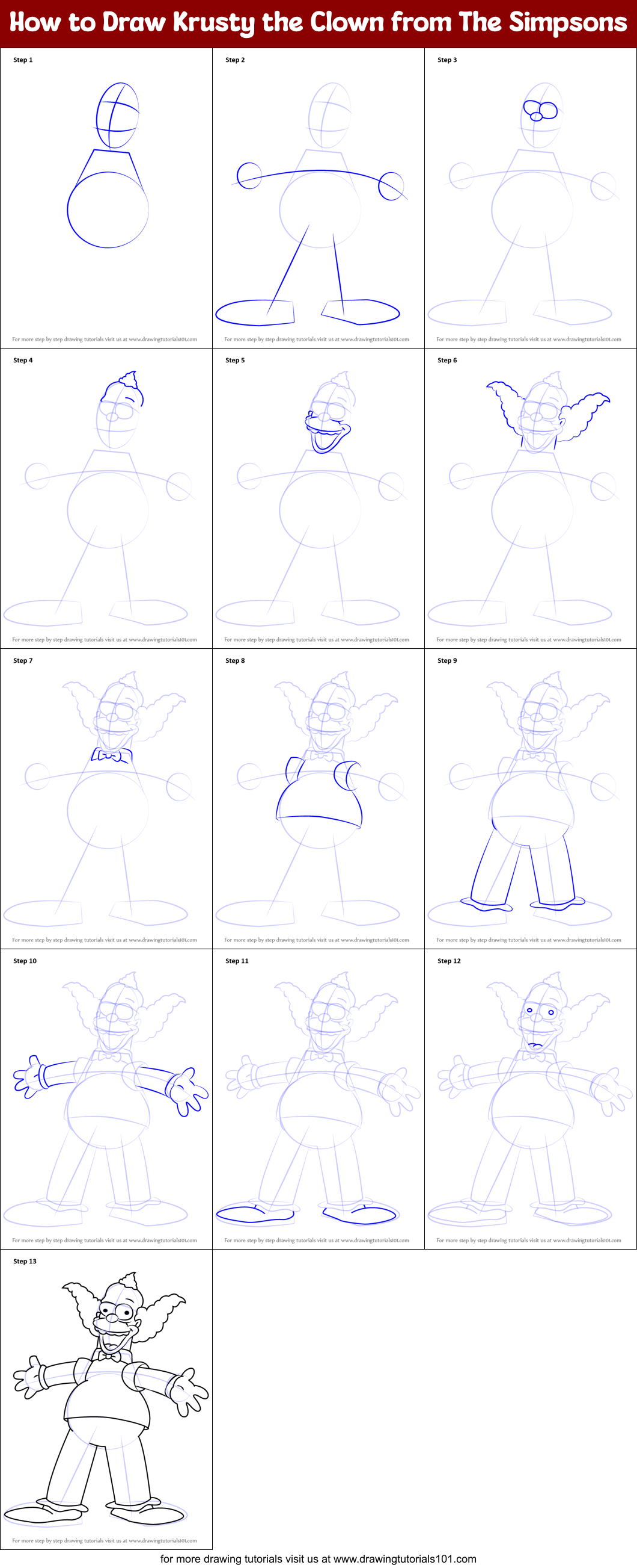How to Draw Krusty the Clown from The Simpsons (The Simpsons) Step by ...