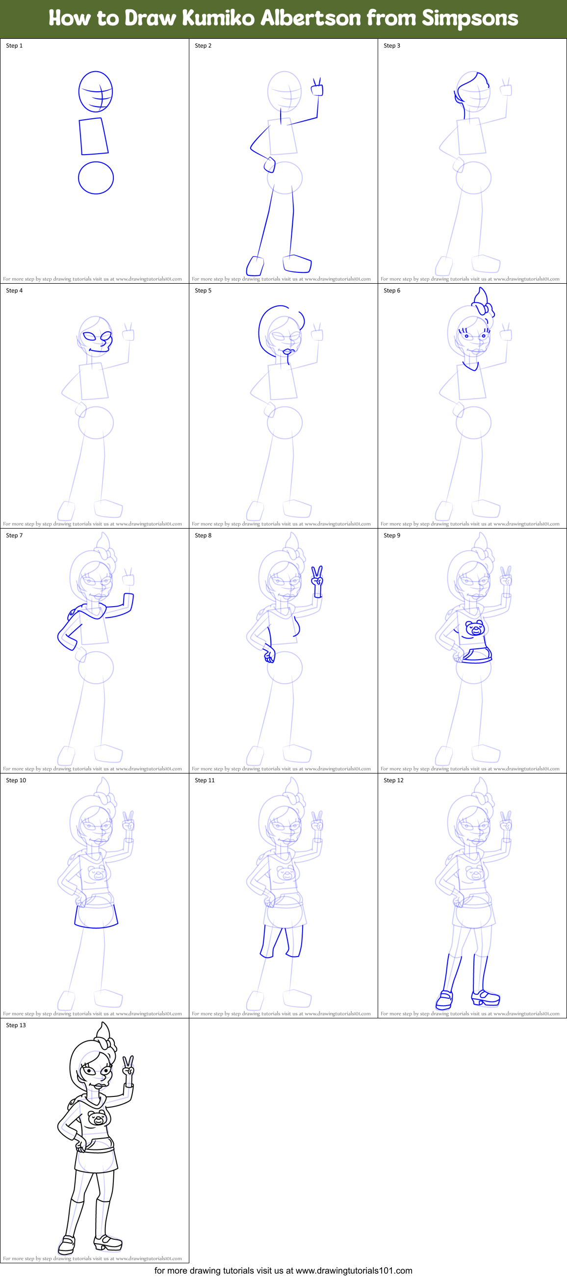 How to Draw Kumiko Albertson from Simpsons Printable Step by Step