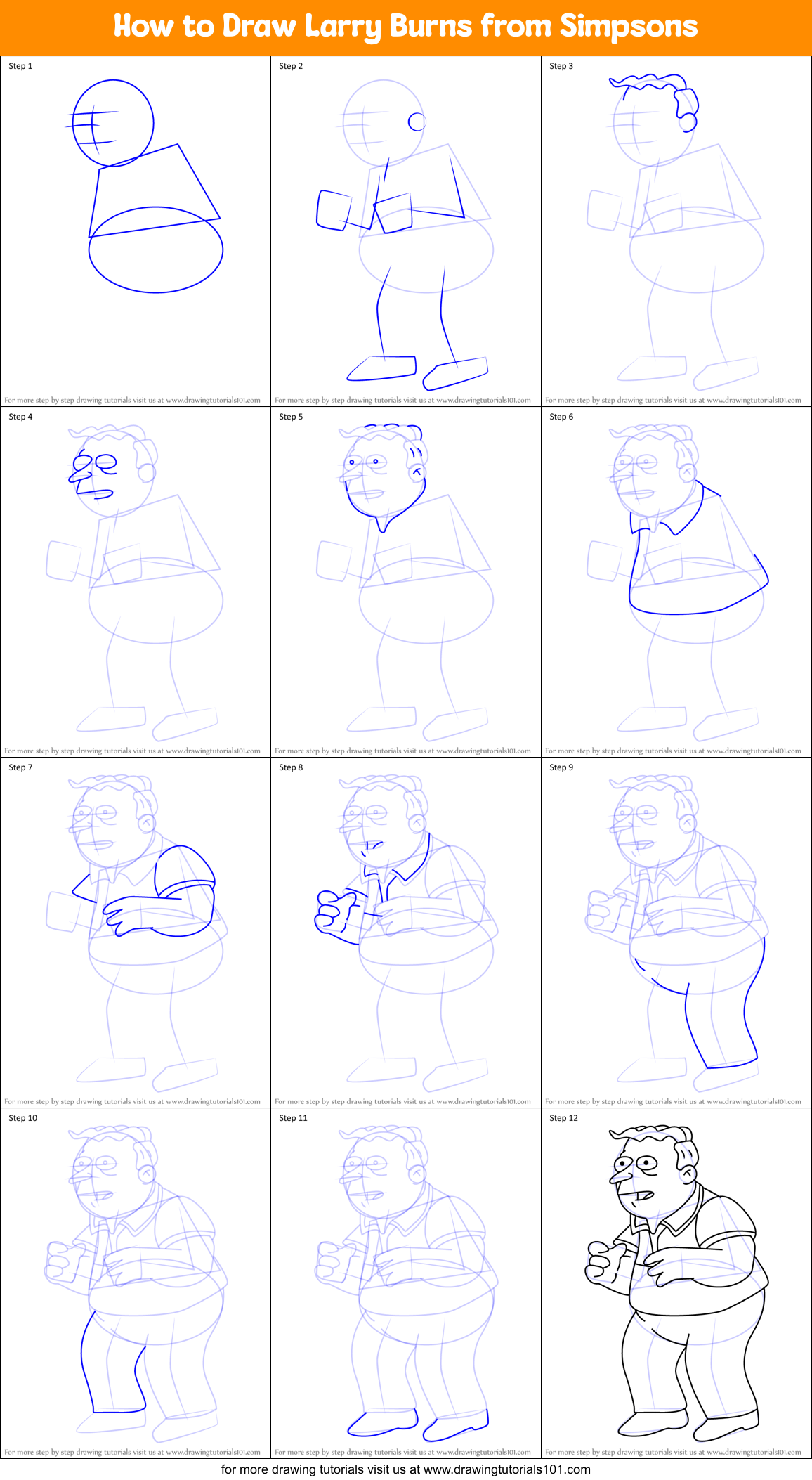 How to Draw Larry Burns from Simpsons Printable Step by Step
