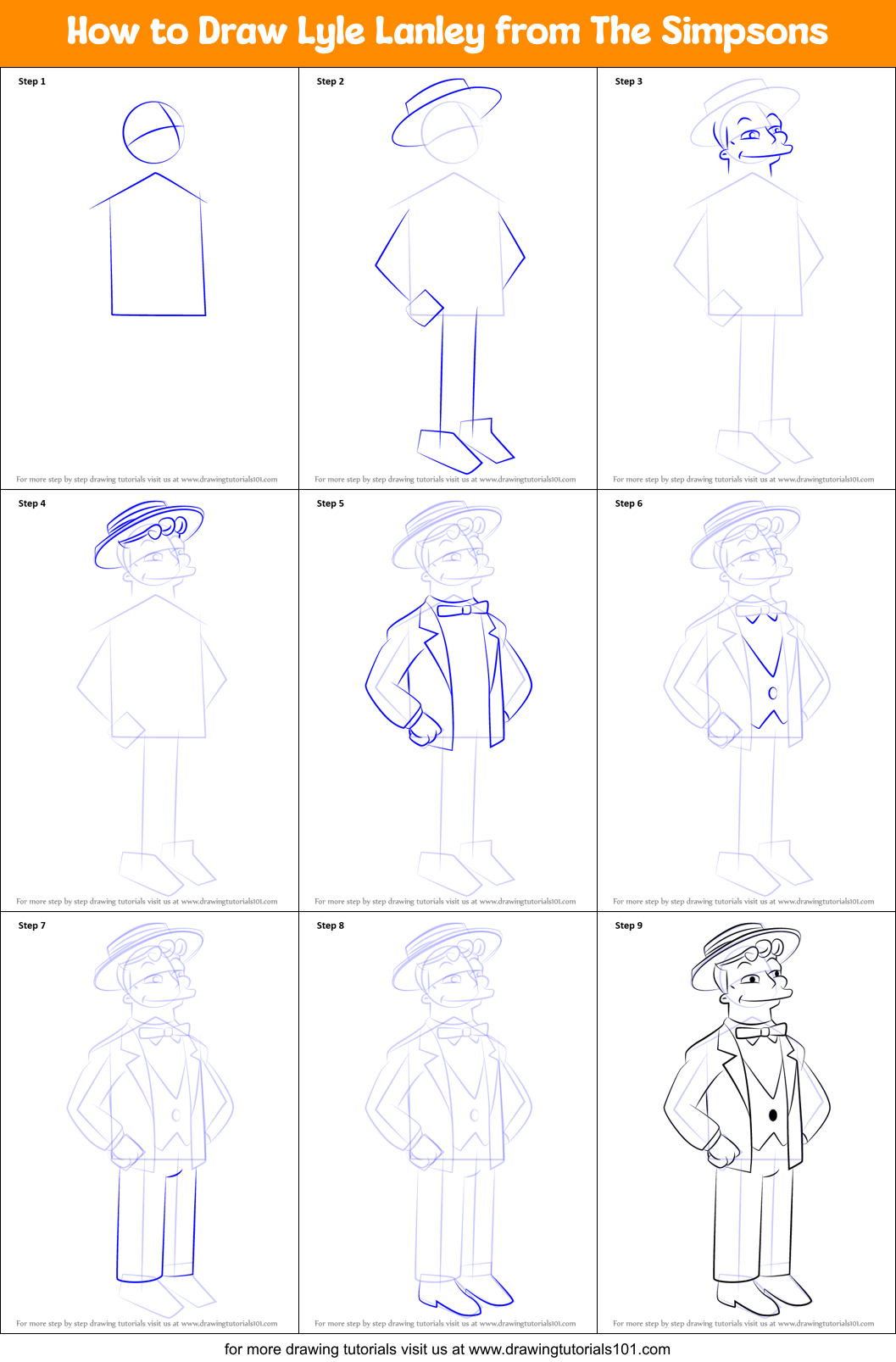 How to Draw Lyle Lanley from The Simpsons Printable Step by Step