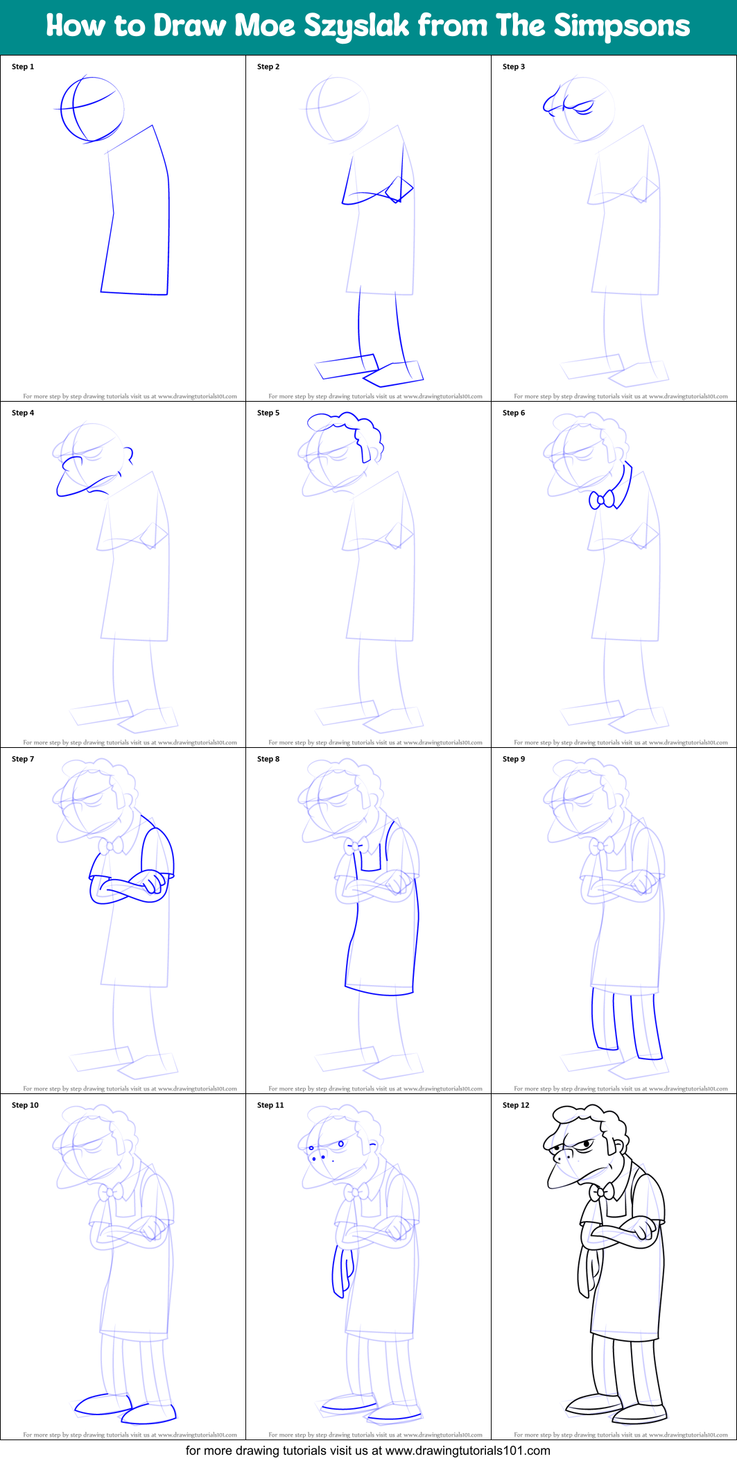 How to Draw Moe Szyslak from The Simpsons Printable Step by Step