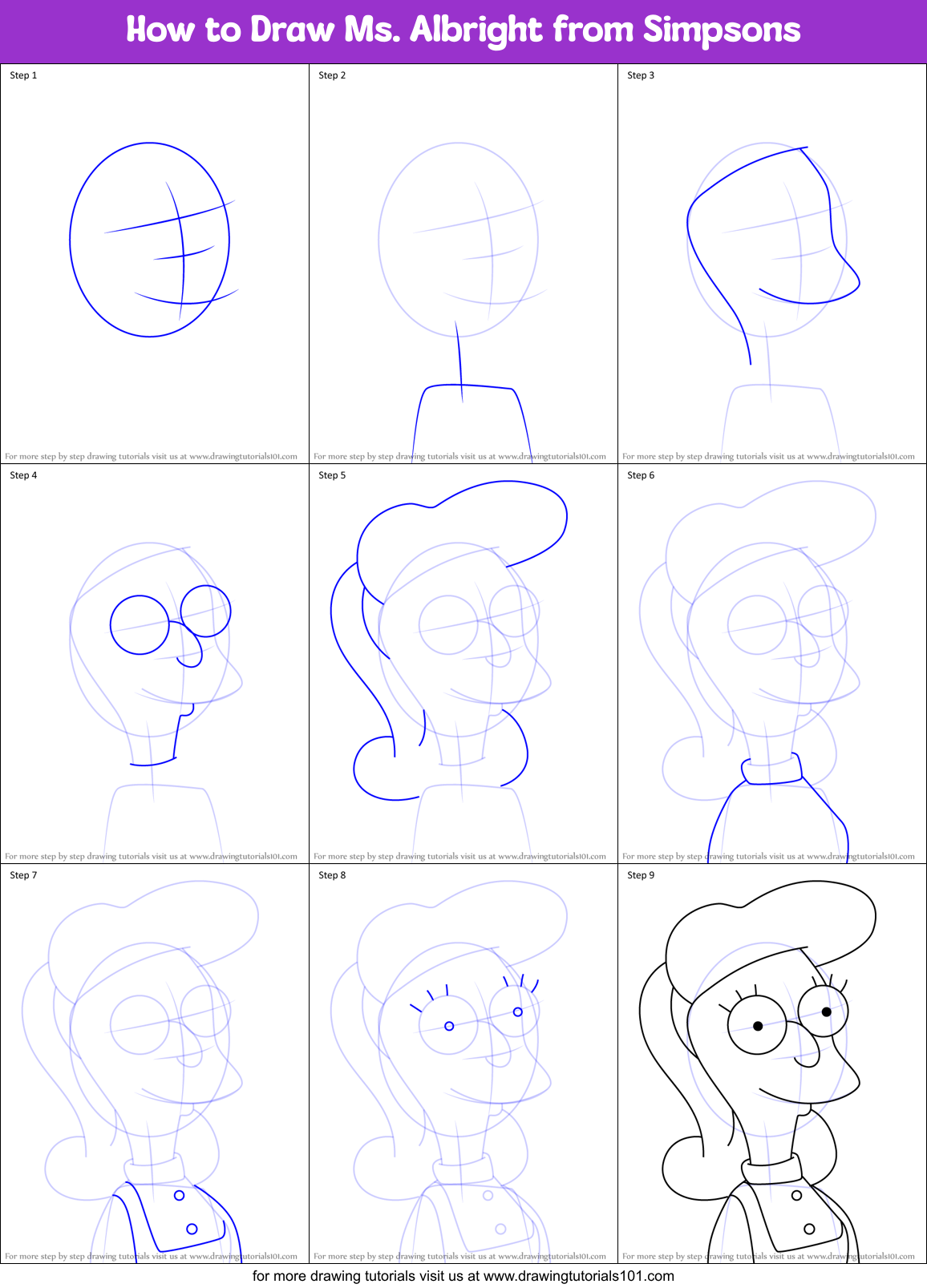 How to Draw Ms. Albright from Simpsons Printable Step by Step