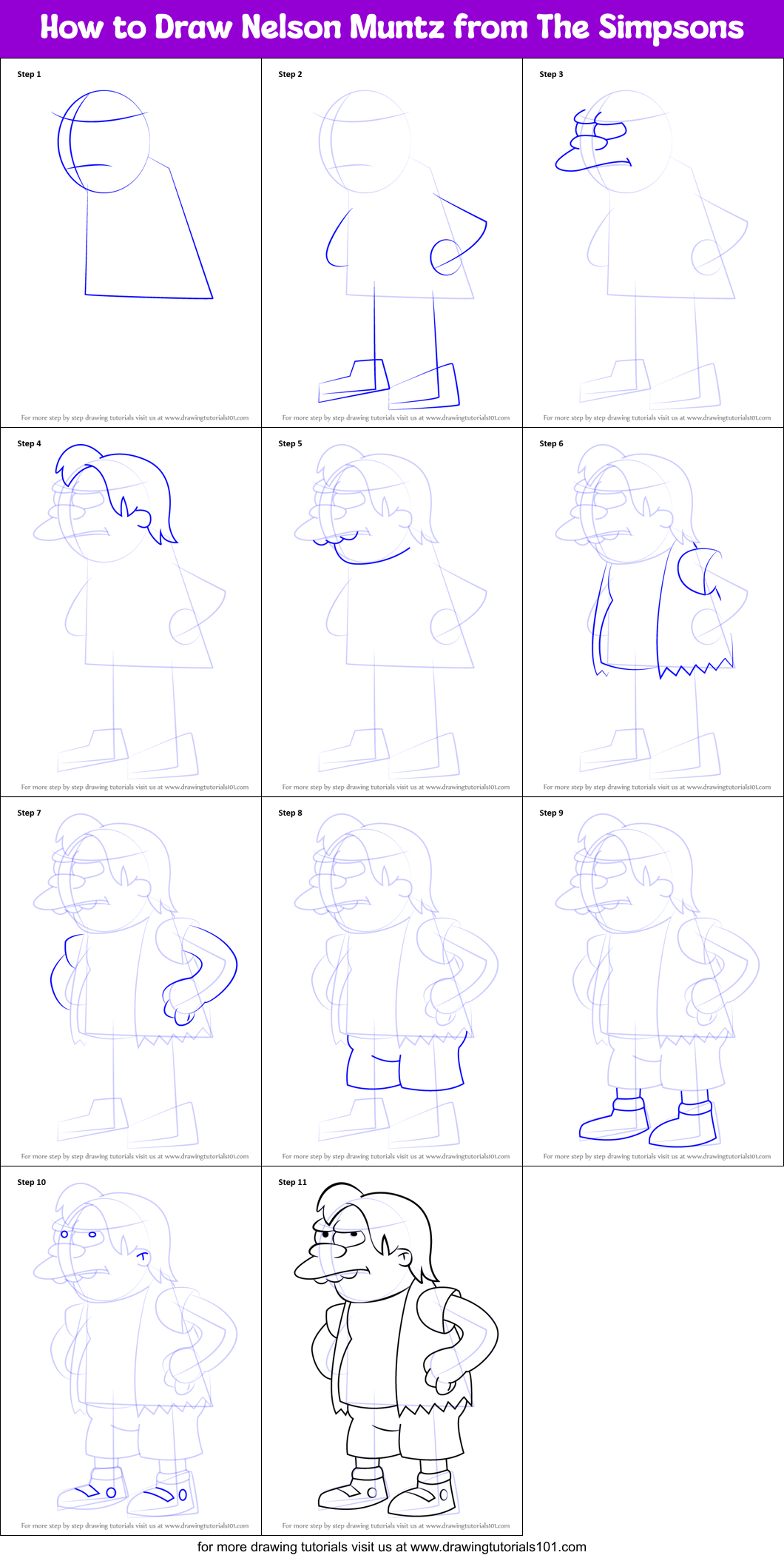 How to Draw Nelson Muntz from The Simpsons Printable Step by Step