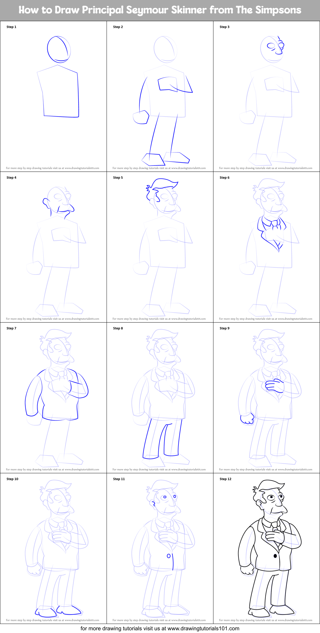 How to Draw Principal Seymour Skinner from The Simpsons Printable Step by Step