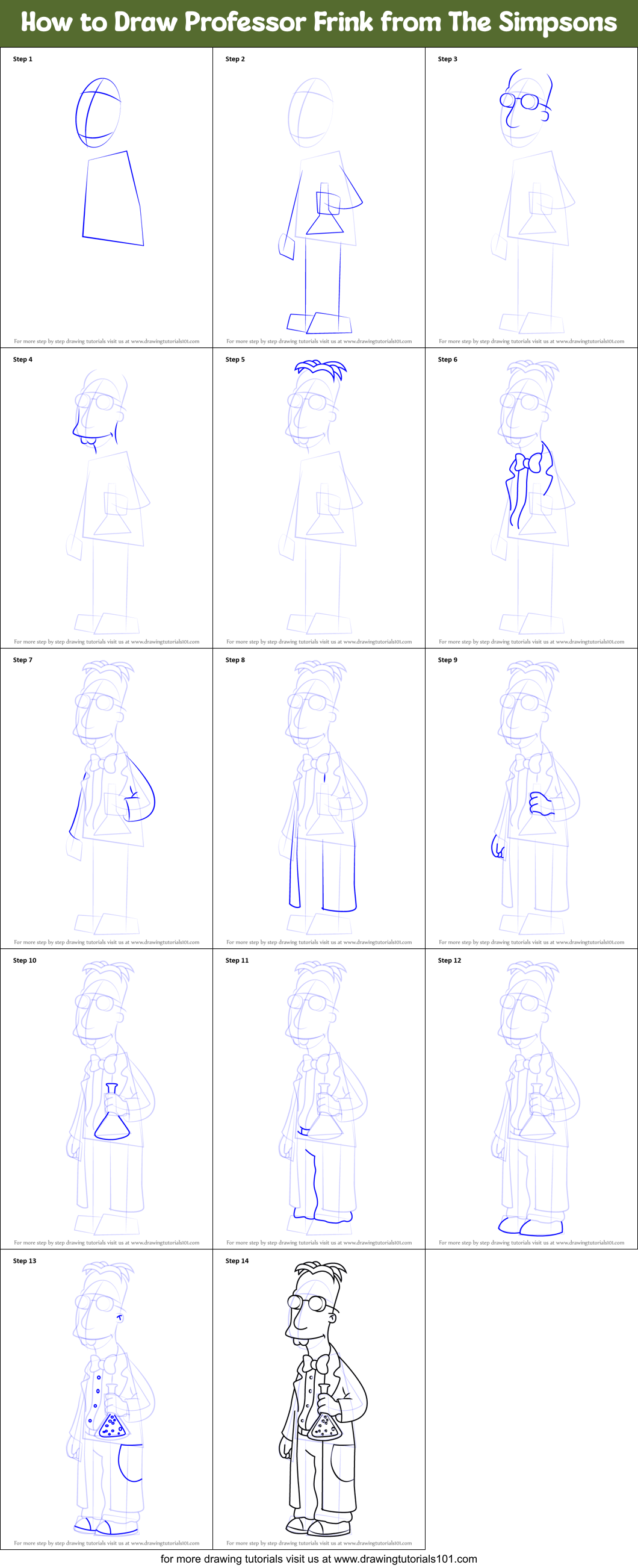 How to Draw Professor Frink from The Simpsons Printable Step by Step