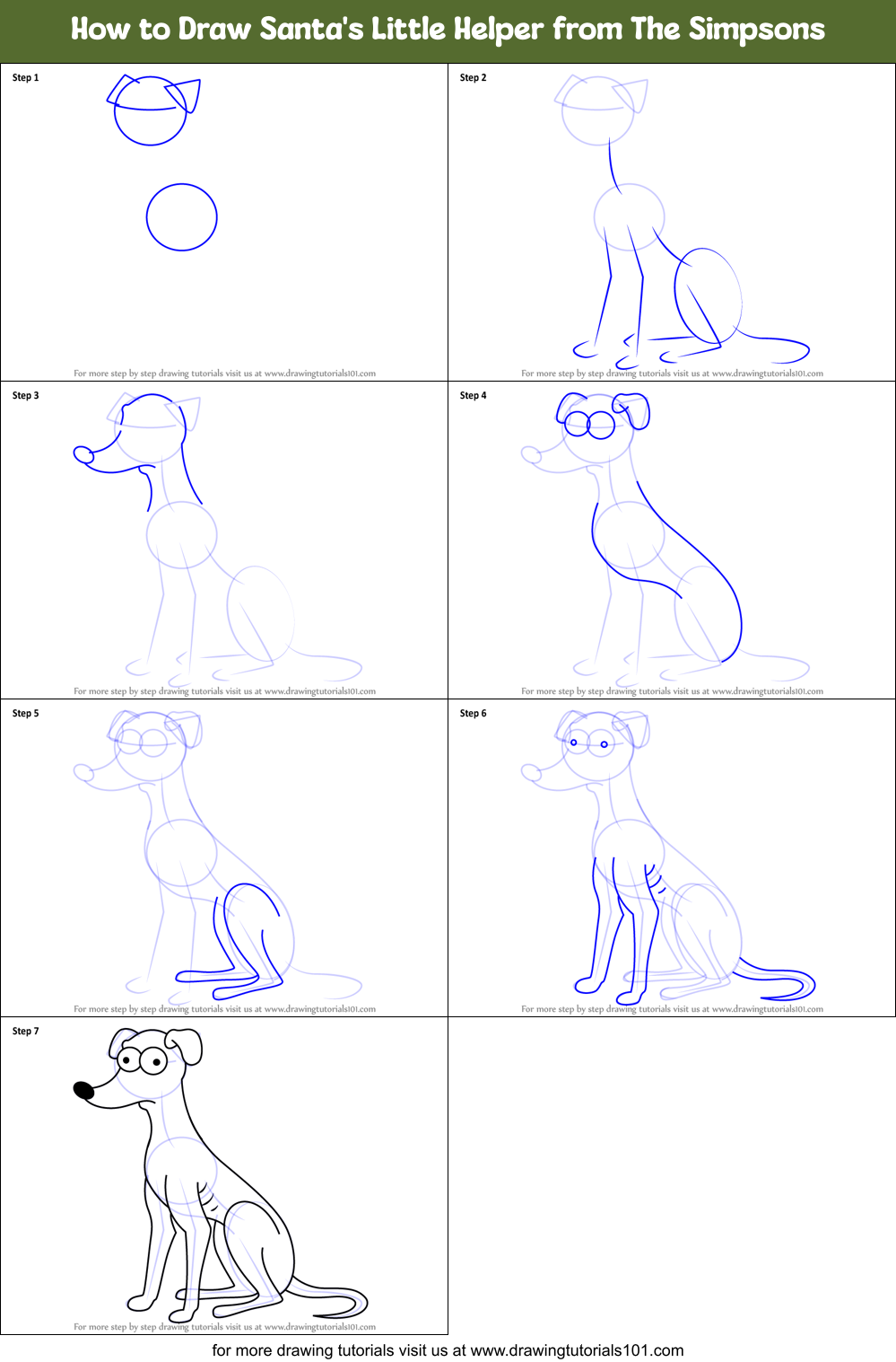 How to Draw Santa's Little Helper from The Simpsons Printable Step by Step