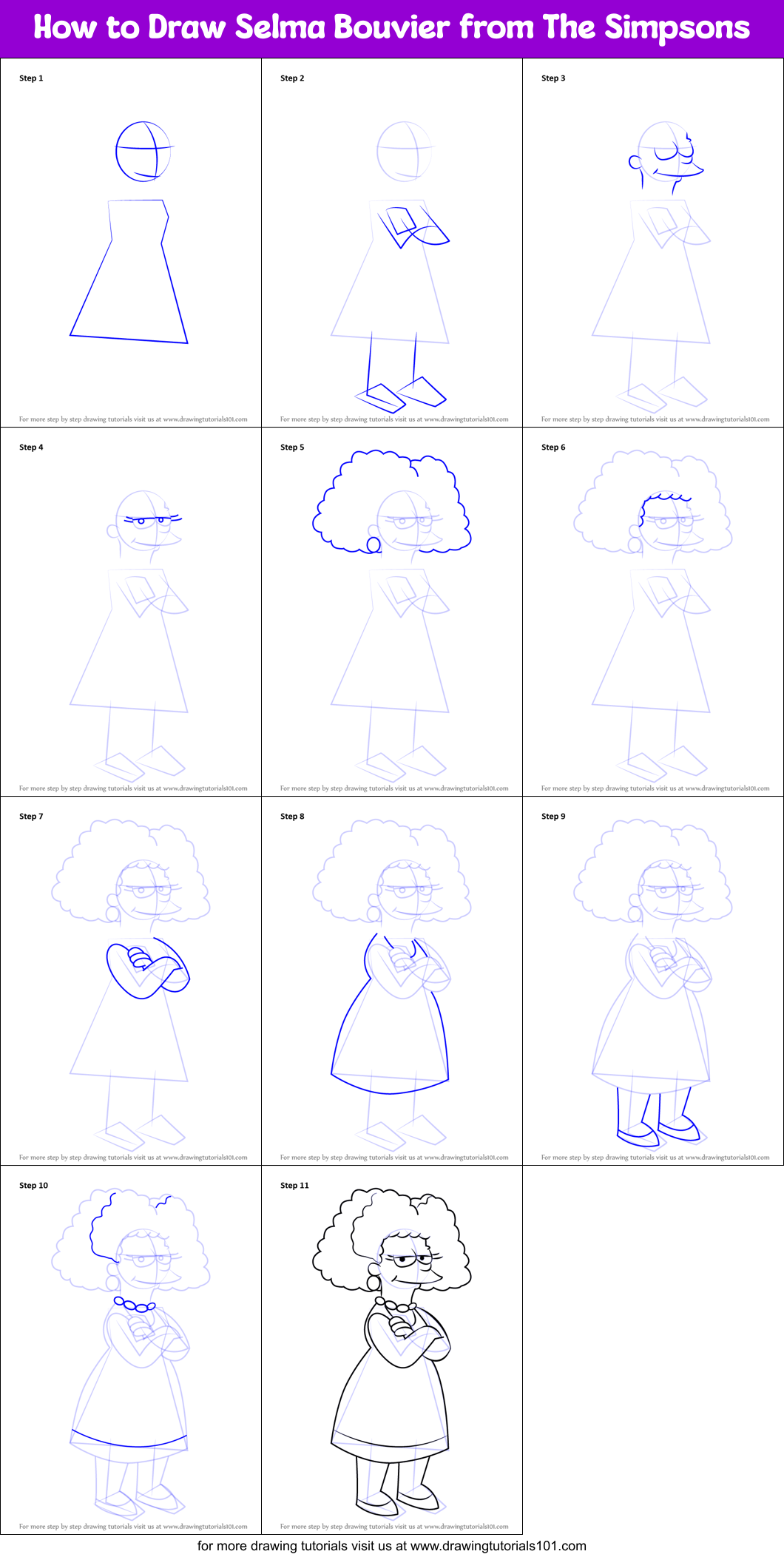 How to Draw Selma Bouvier from The Simpsons Printable Step by Step