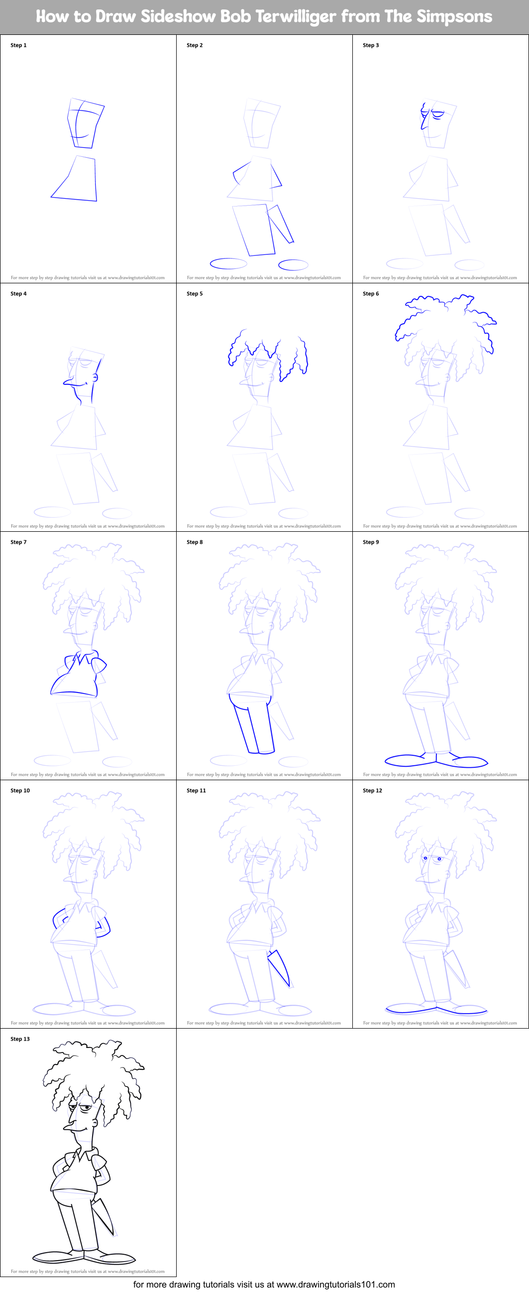 How to Draw Sideshow Bob Terwilliger from The Simpsons Printable Step by Step