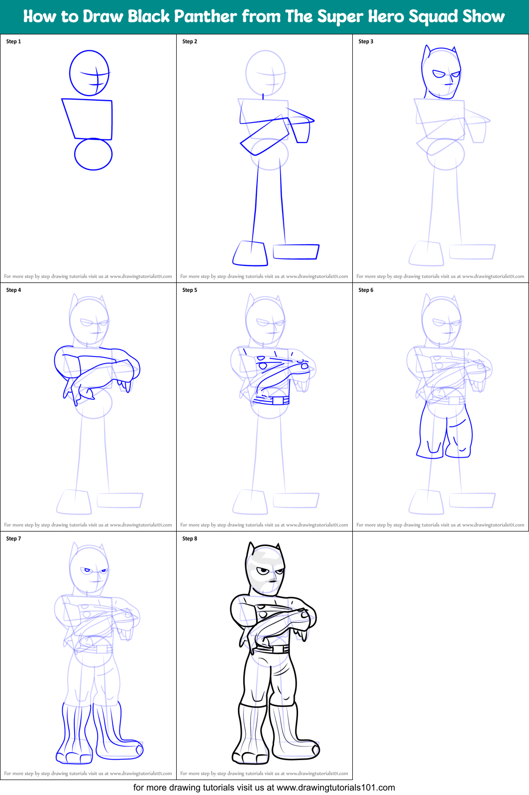 How to Draw Black Panther from The Super Hero Squad Show Printable Step by Step