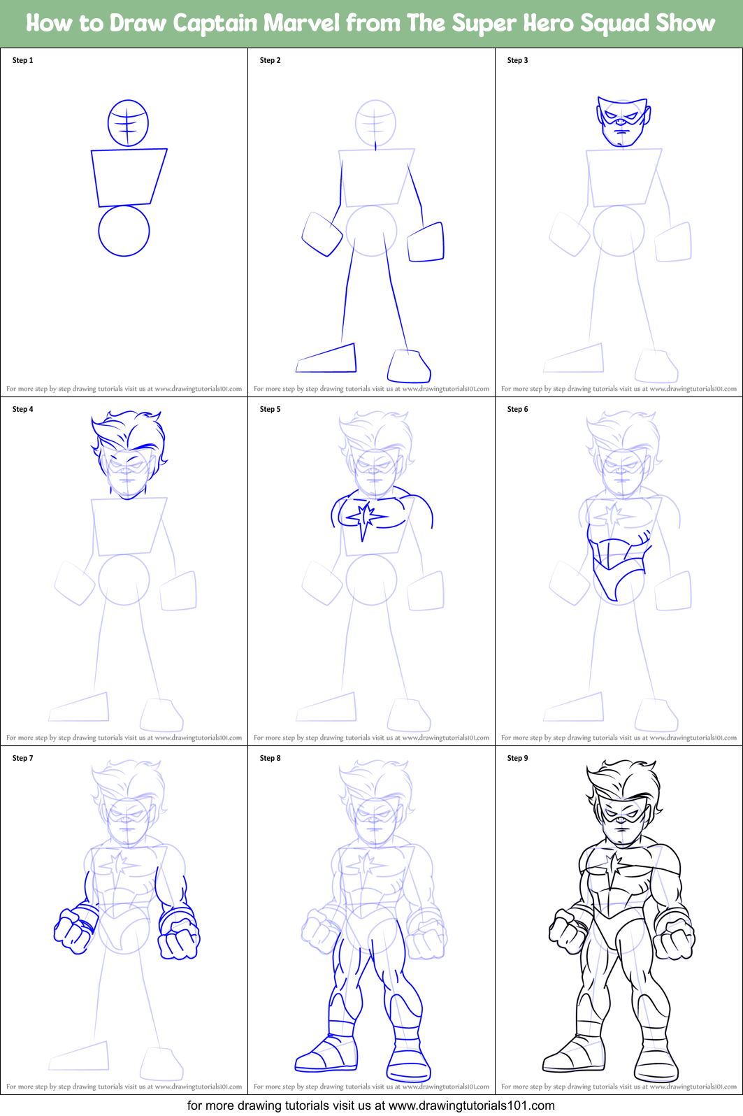 How to Draw Captain Marvel from The Super Hero Squad Show Printable Step by Step