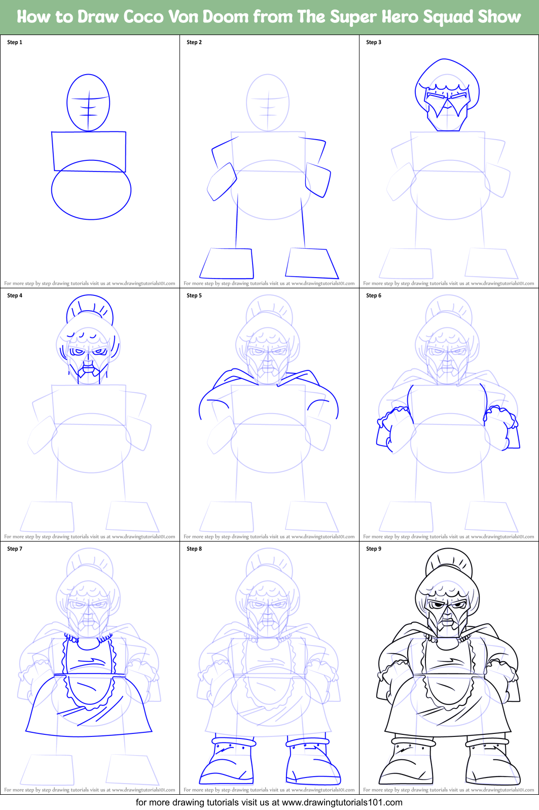How to Draw Coco Von Doom from The Super Hero Squad Show Printable Step by Step