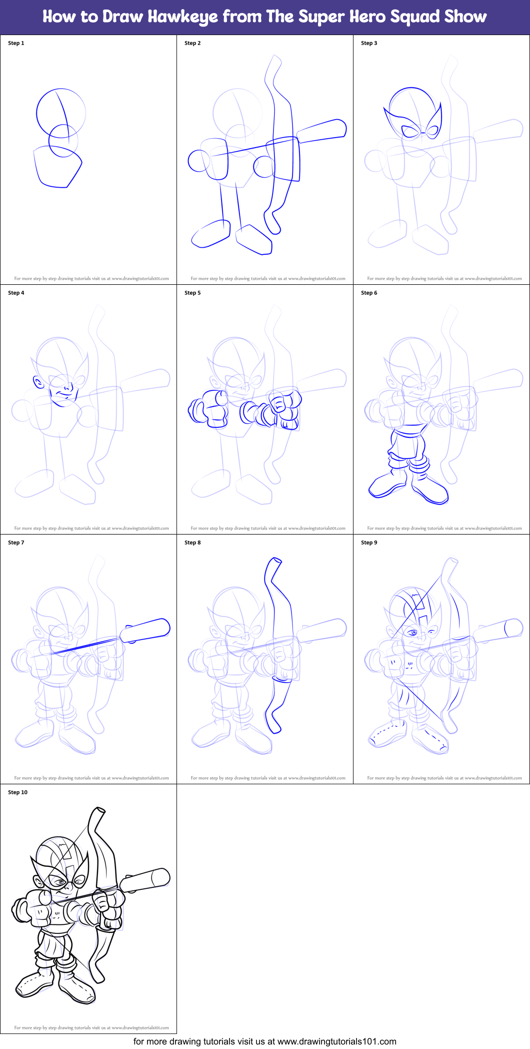 How to Draw Hawkeye from The Super Hero Squad Show Printable Step by Step