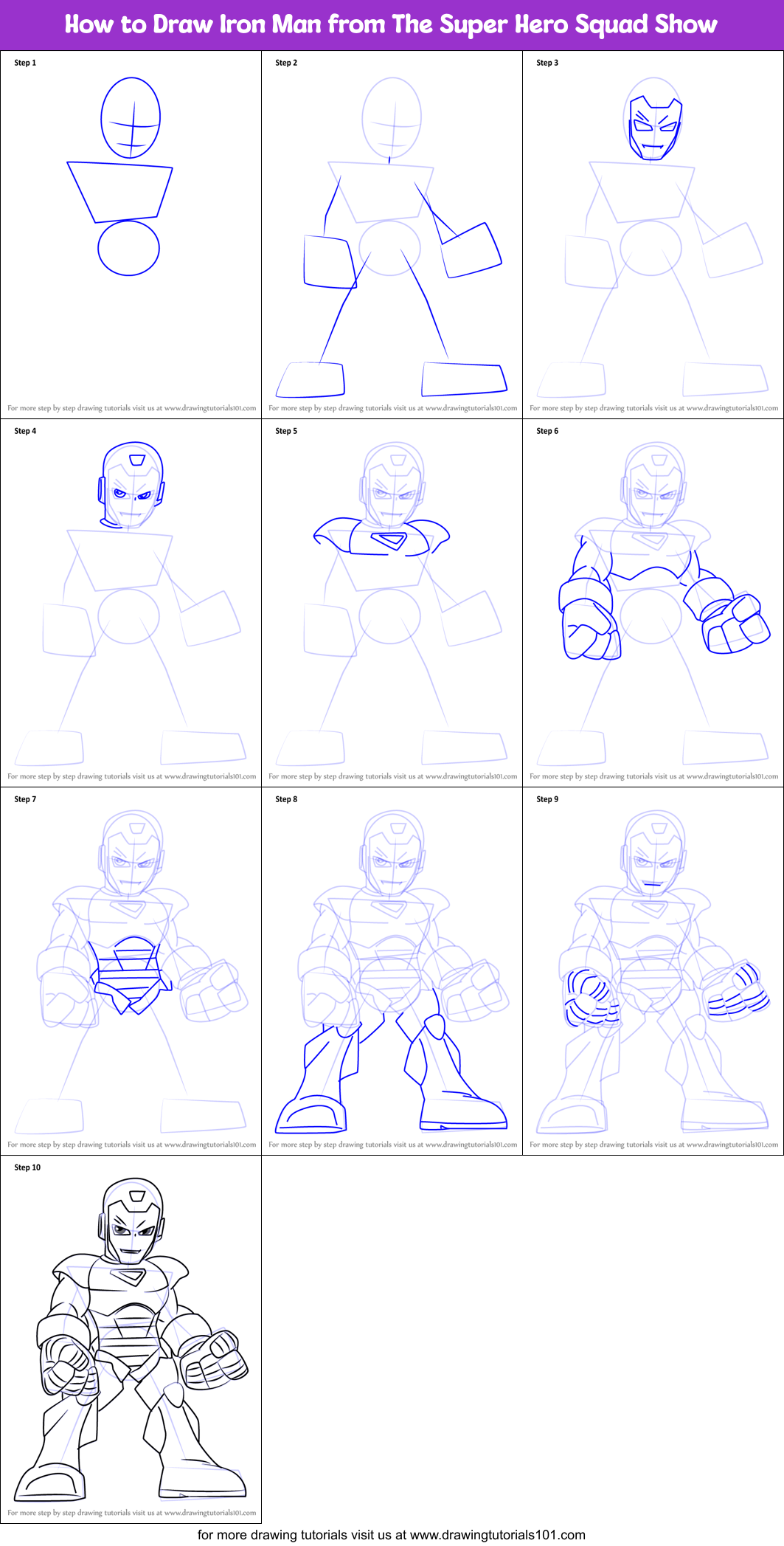How to Draw Iron Man from The Super Hero Squad Show Printable Step by Step