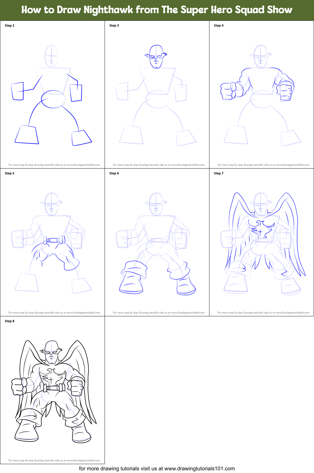 How to Draw Nighthawk from The Super Hero Squad Show Printable Step by Step