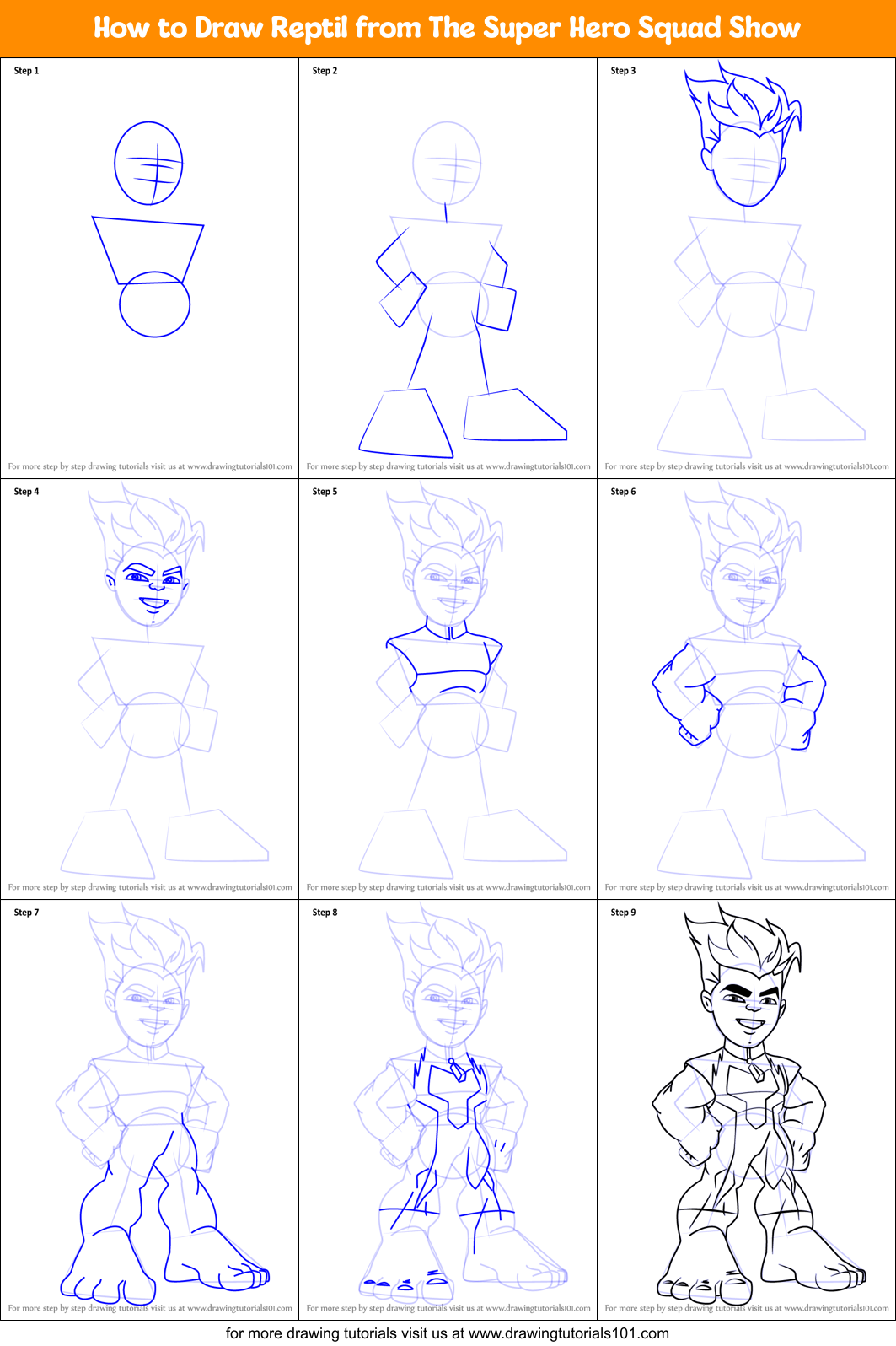 How to Draw Reptil from The Super Hero Squad Show Printable Step by Step