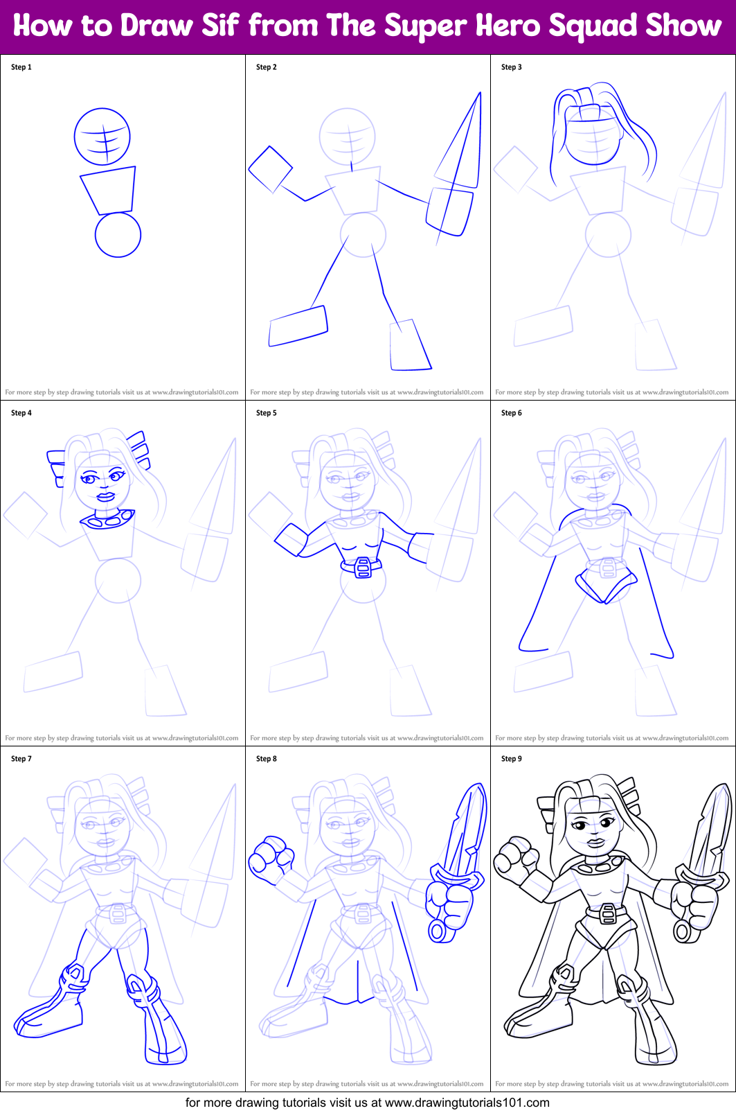 How to Draw Sif from The Super Hero Squad Show Printable Step by Step