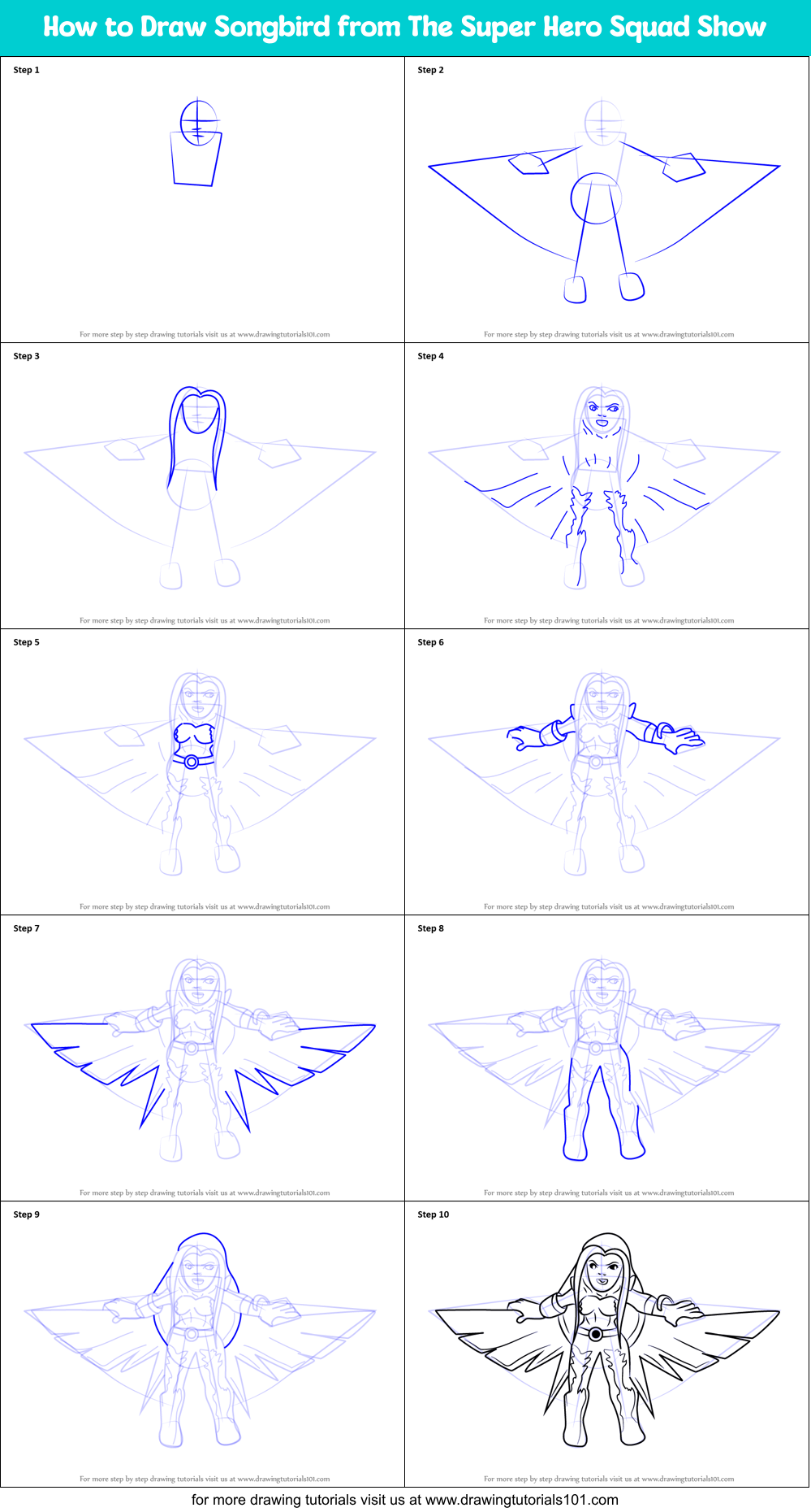 How to Draw Songbird from The Super Hero Squad Show Printable Step by Step