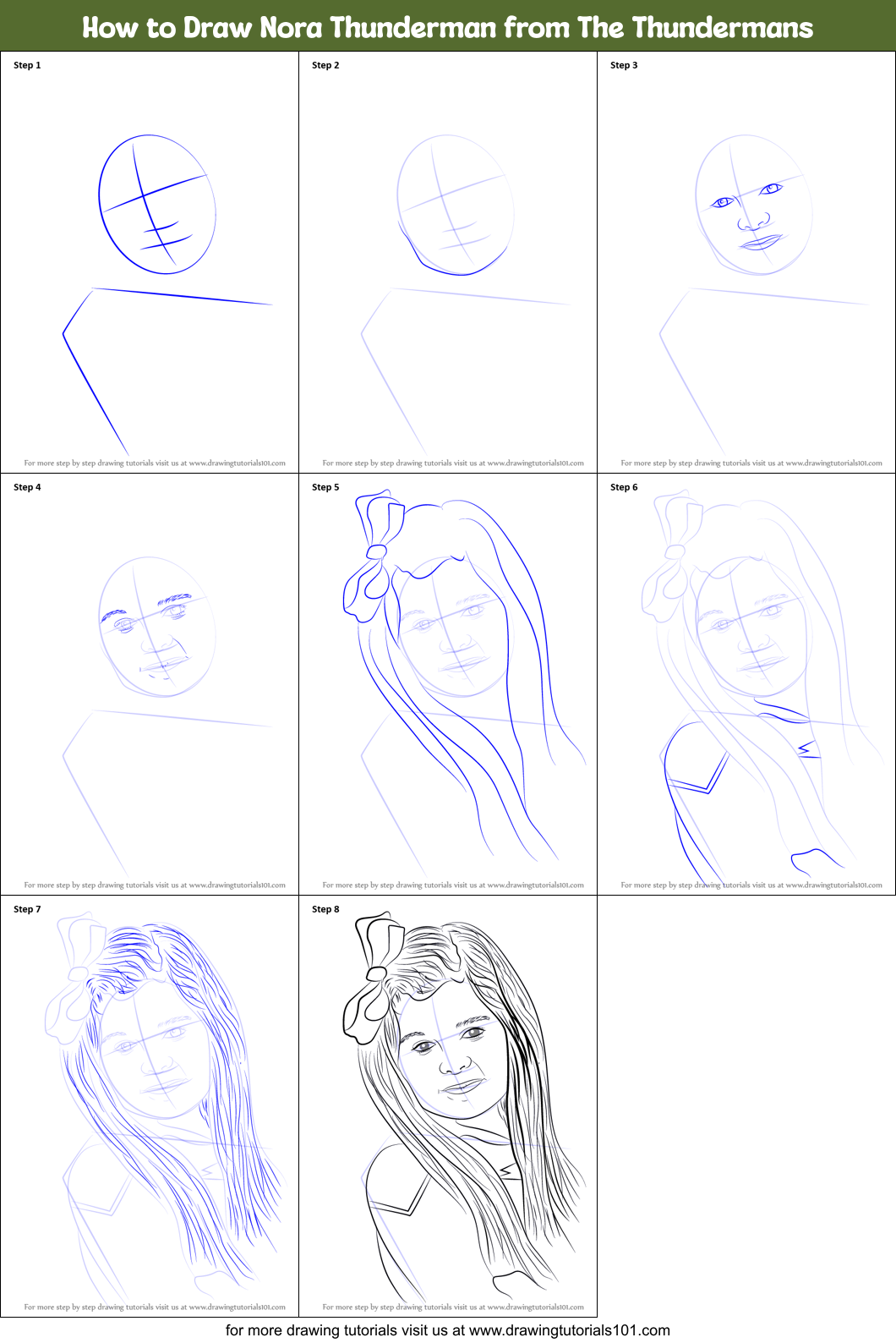 How to Draw Nora Thunderman from The Thundermans Printable Step by Step